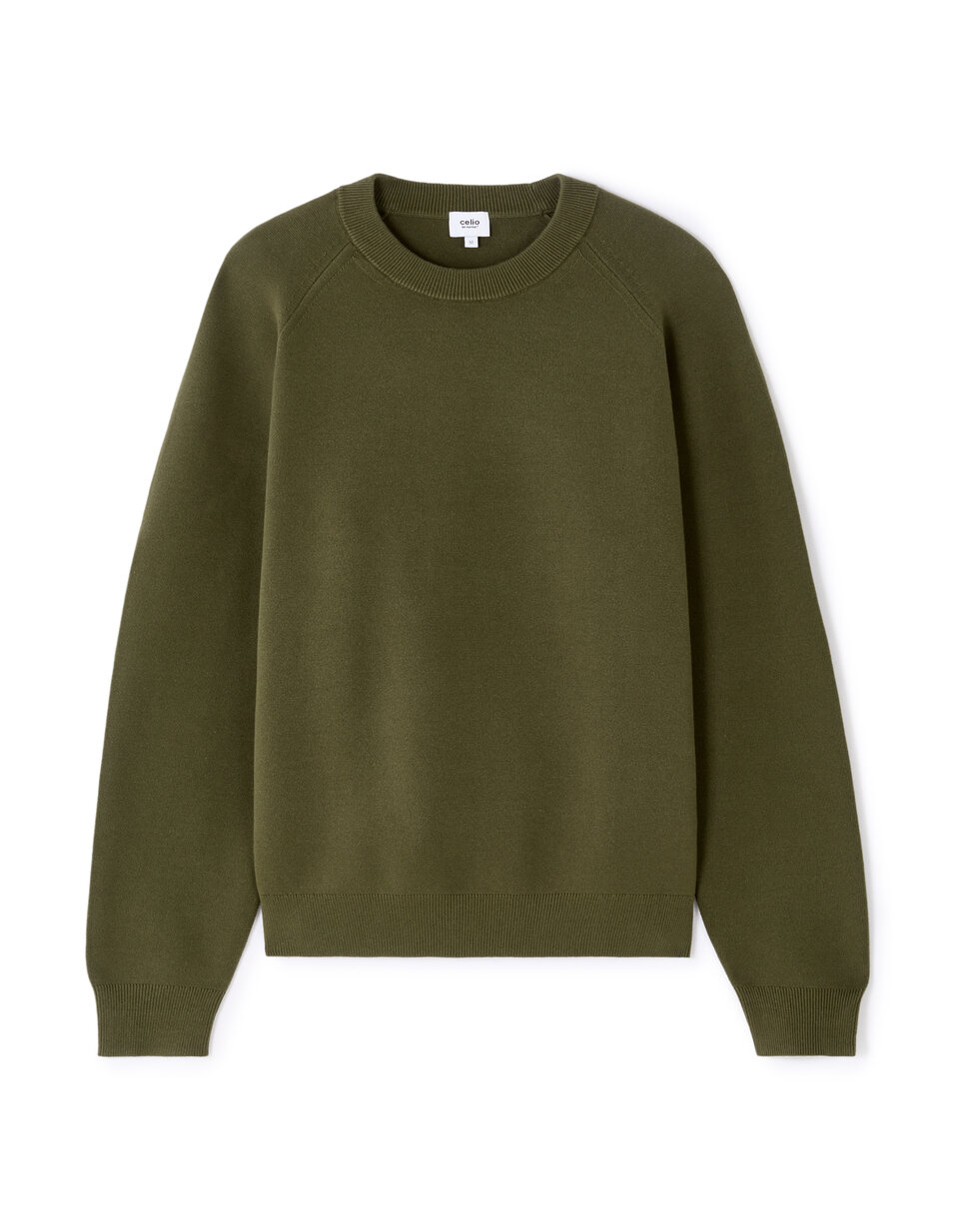 Pull col rond en coton mélangé uni - Kaki | celio be normal