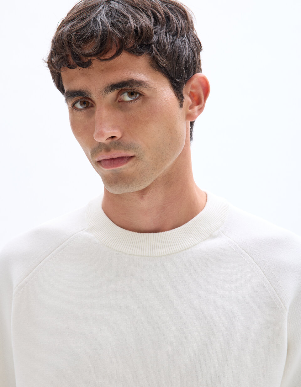 Pull col rond en coton mélangé uni - beige | celio be normal