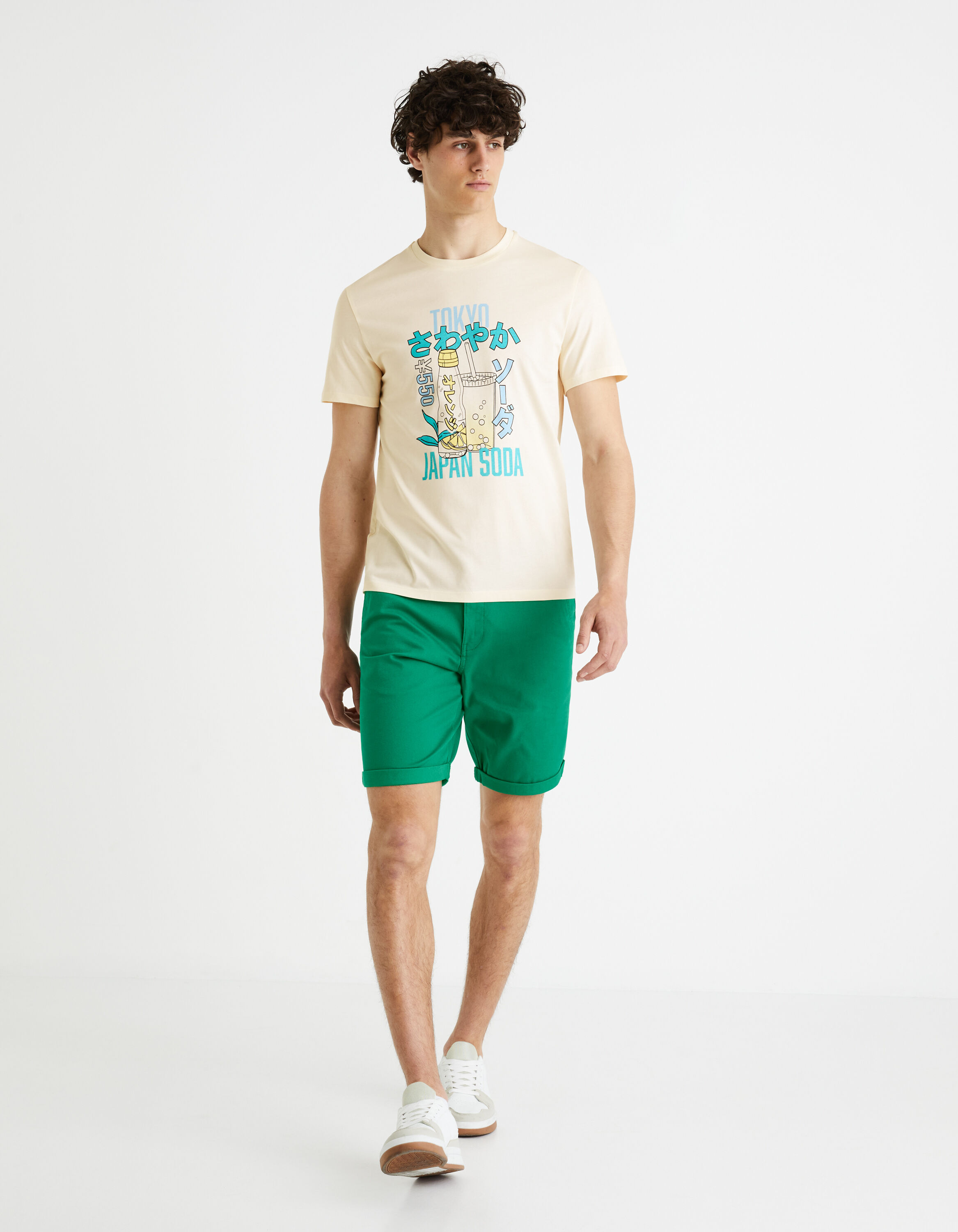 Bermuda chino uni coton stretch - vert bouteille