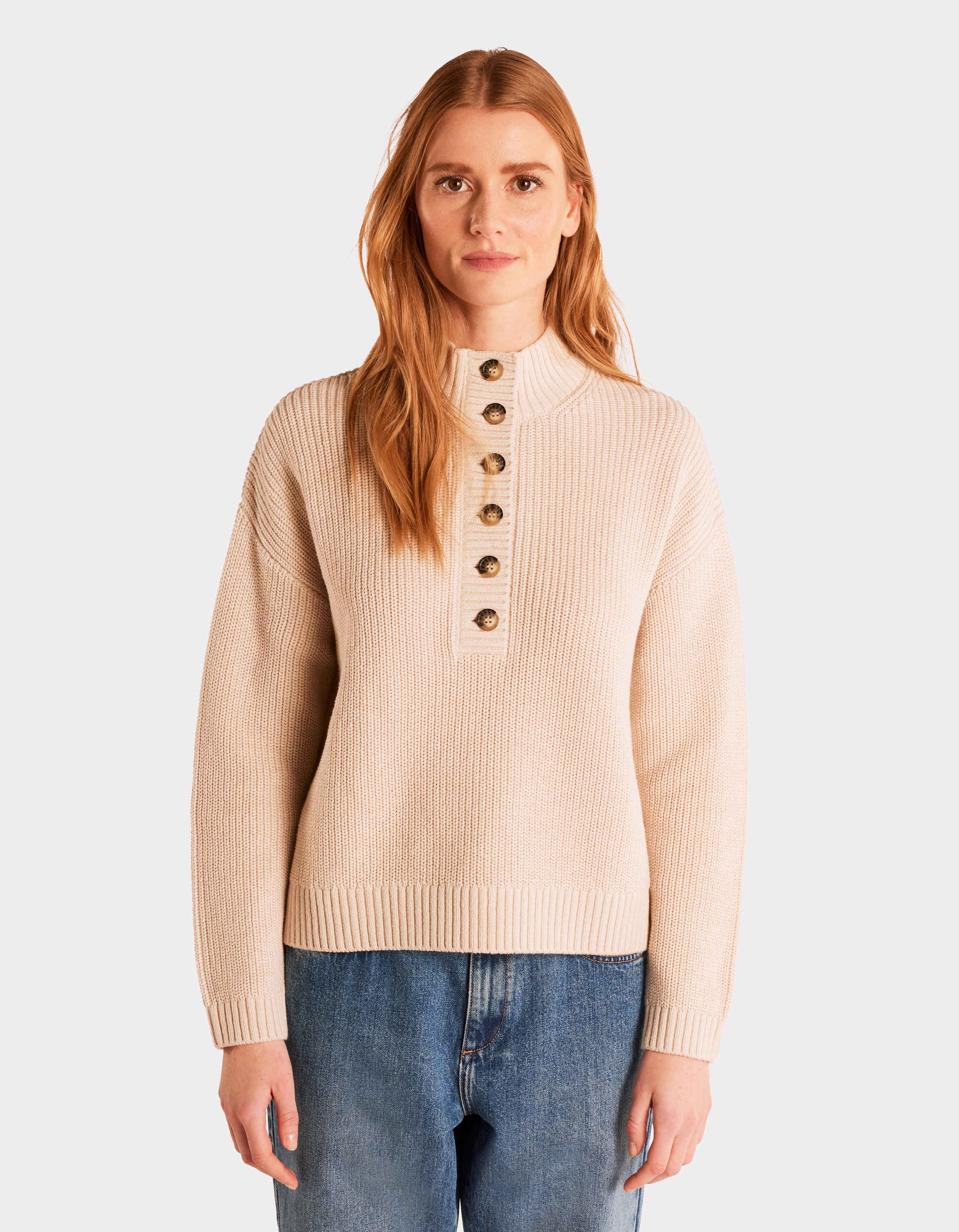 Pull en coton chaud col montant - beige - celio - Modalova