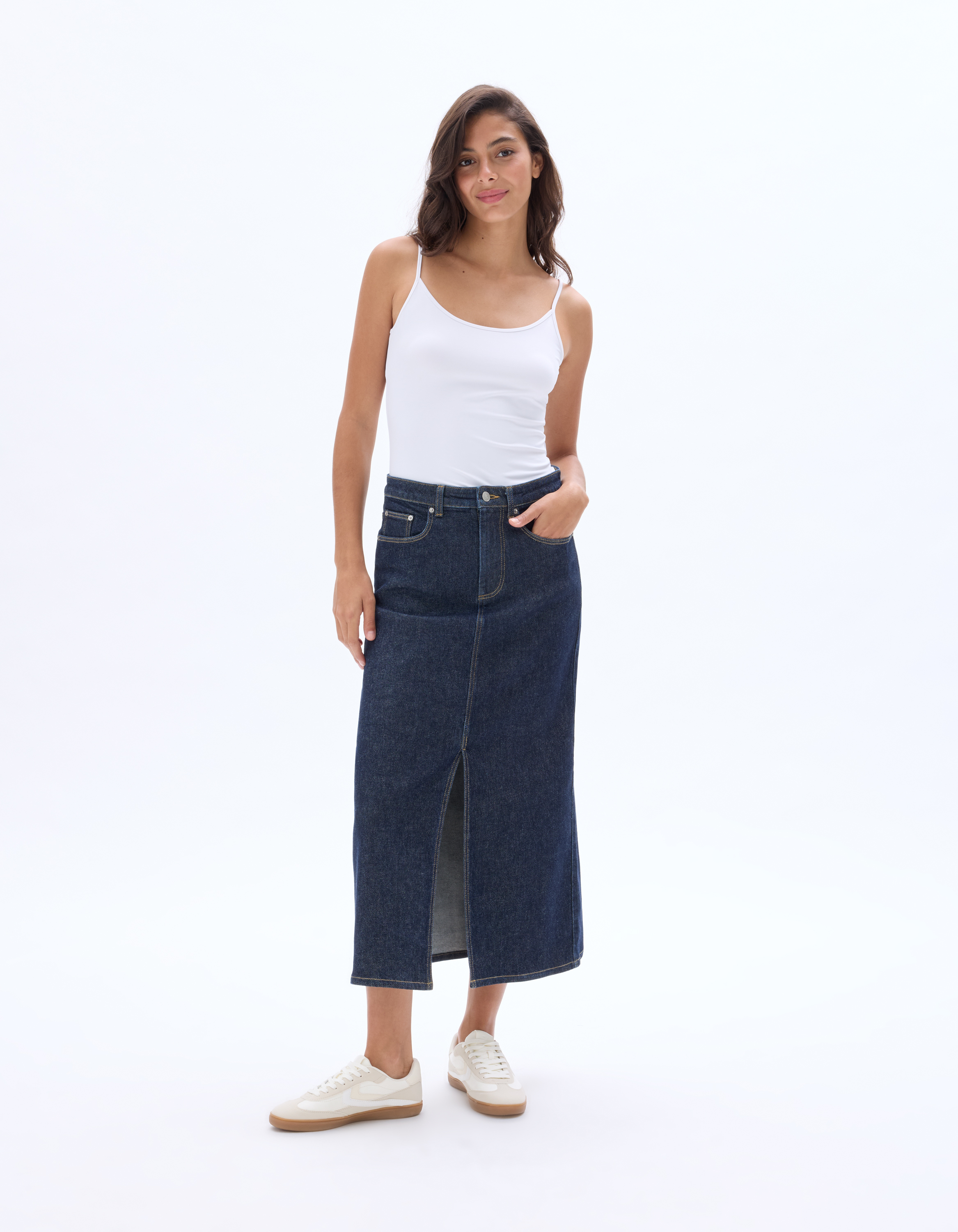 Jupe mi-longue en denim - denim - celio - Modalova