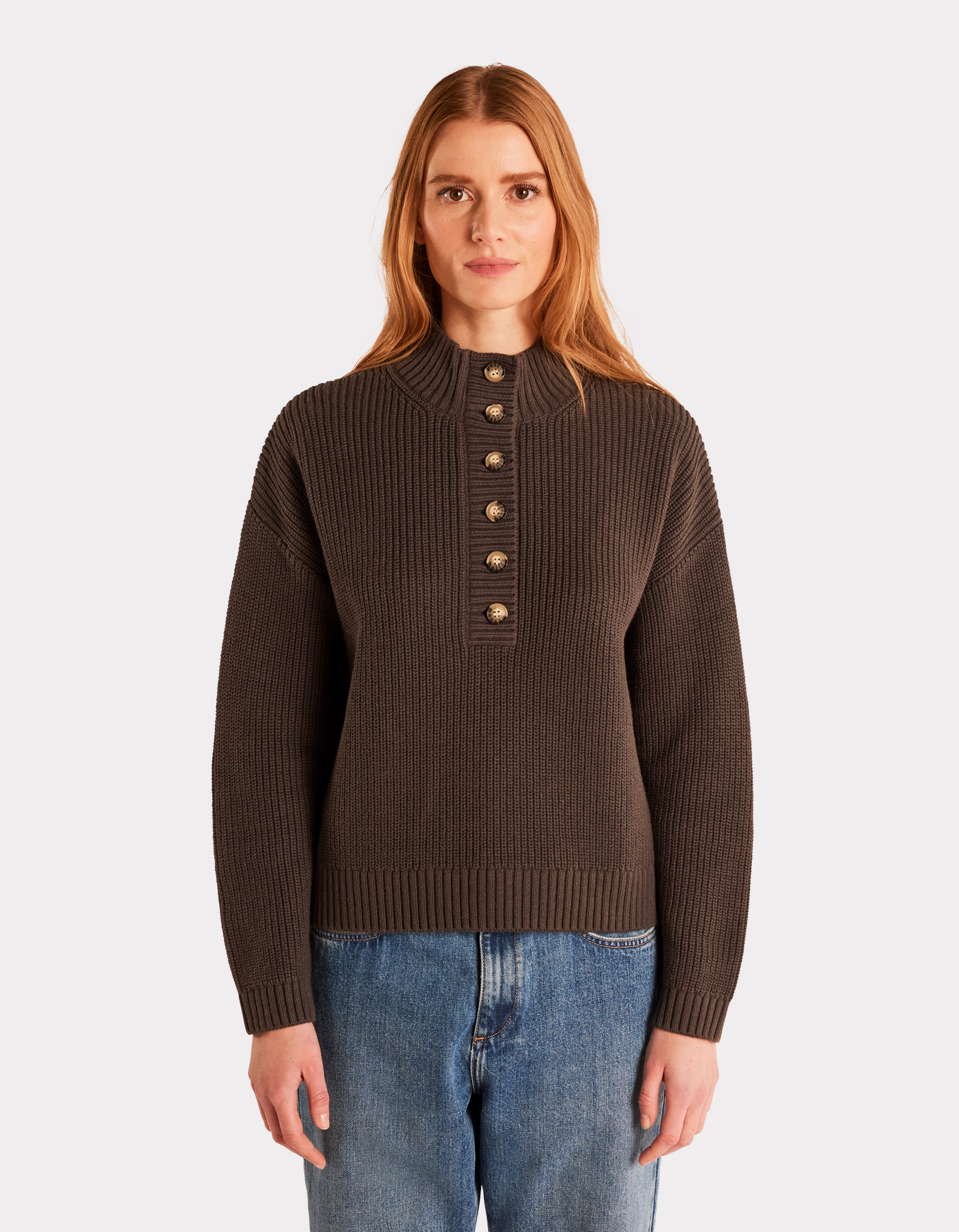 Pull en coton lourd col montant - gris - celio - Modalova