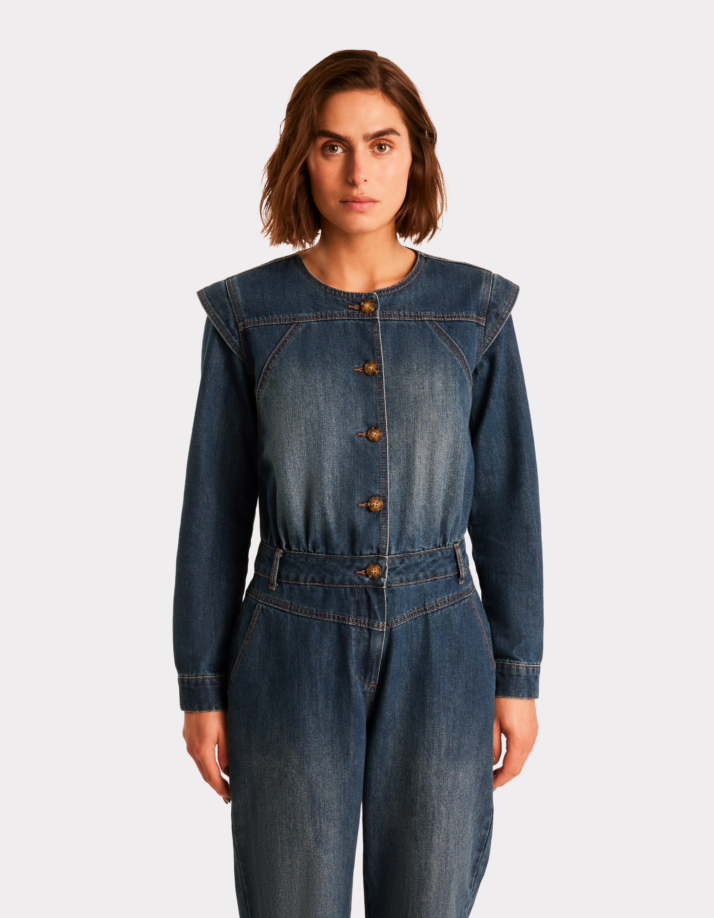 Combinaison en denim col ras du cou - bleu - celio - Modalova