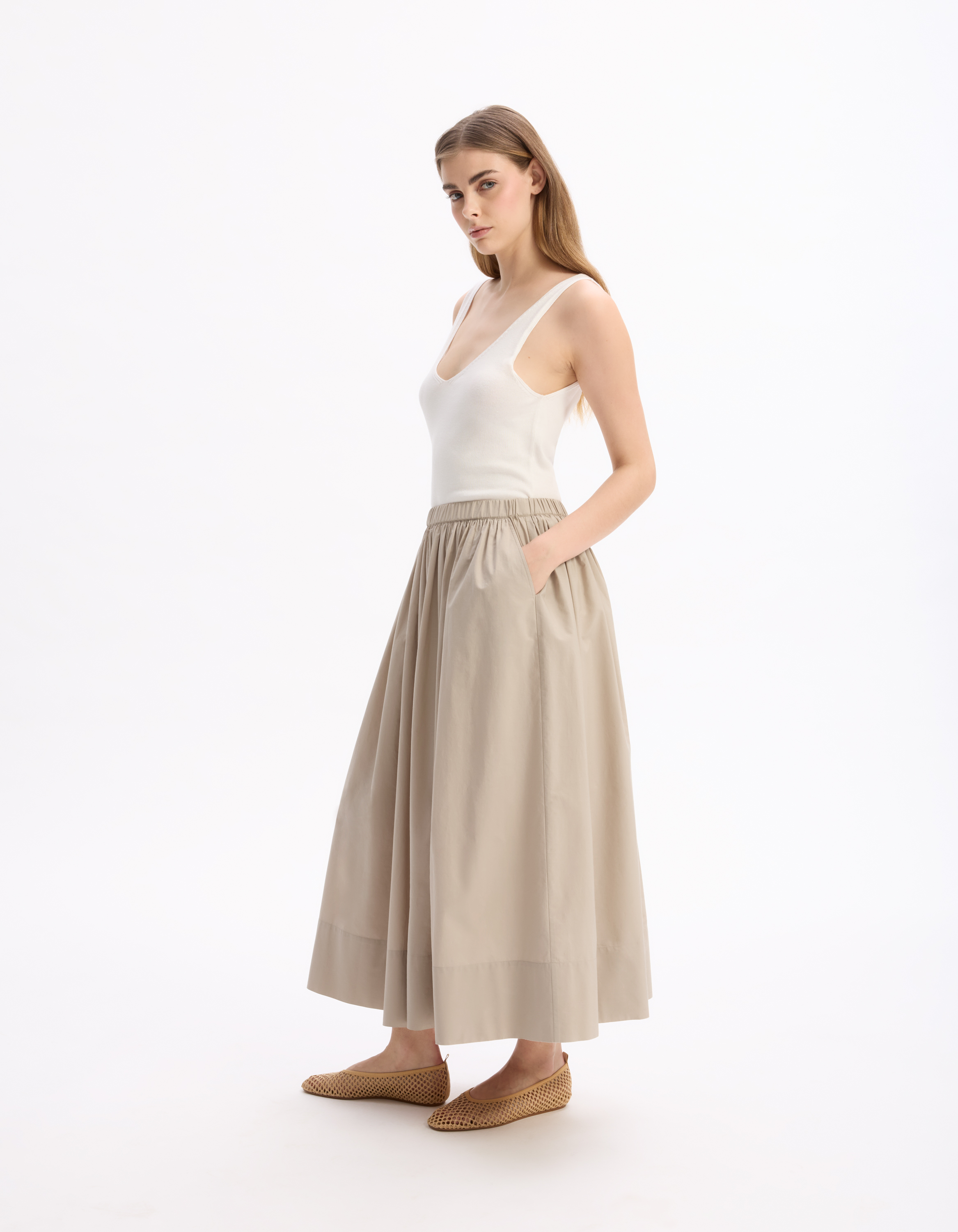 Jupon en popeline - beige - celio - Modalova