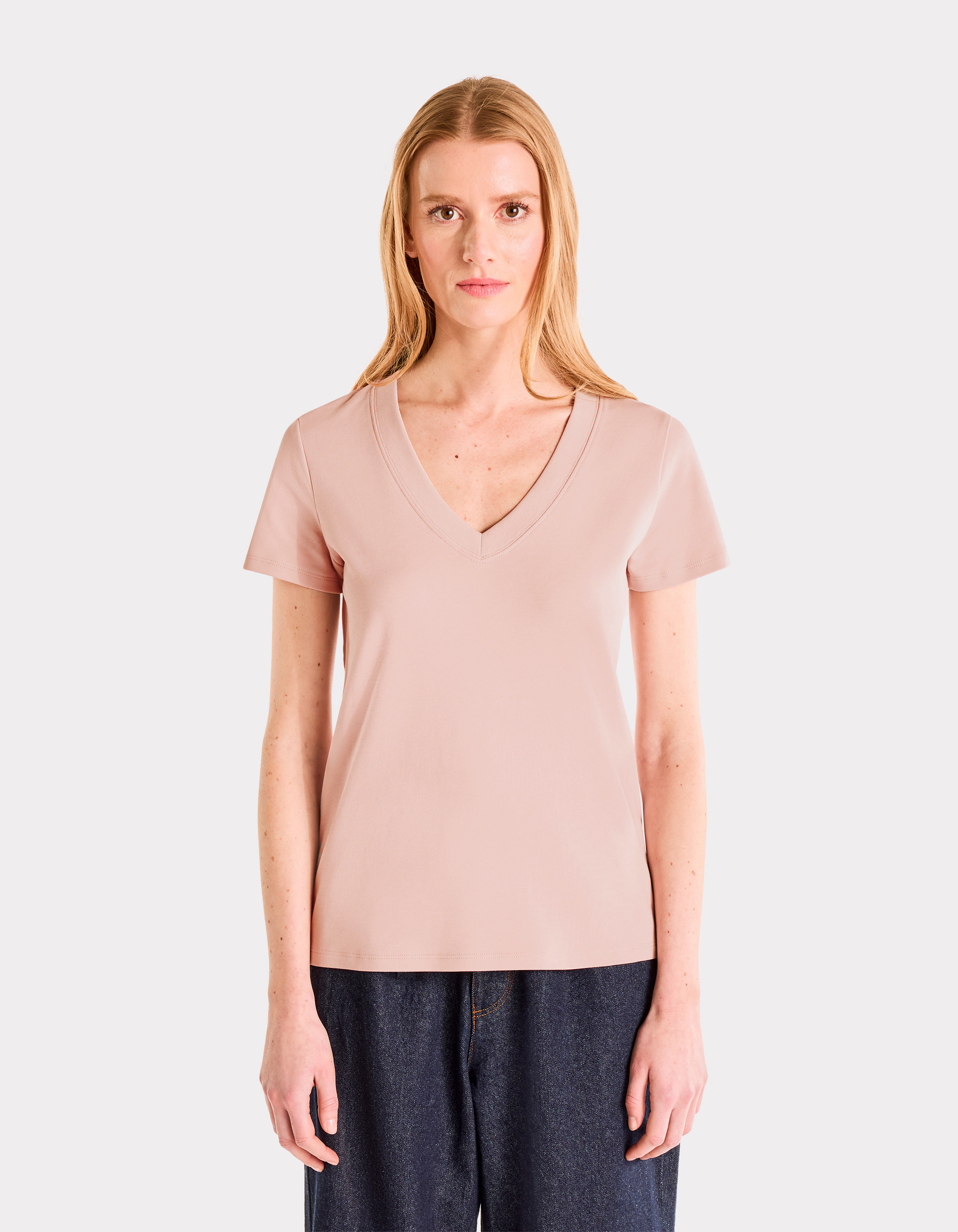 T-shirt en coton doux col V - rose - celio - Modalova