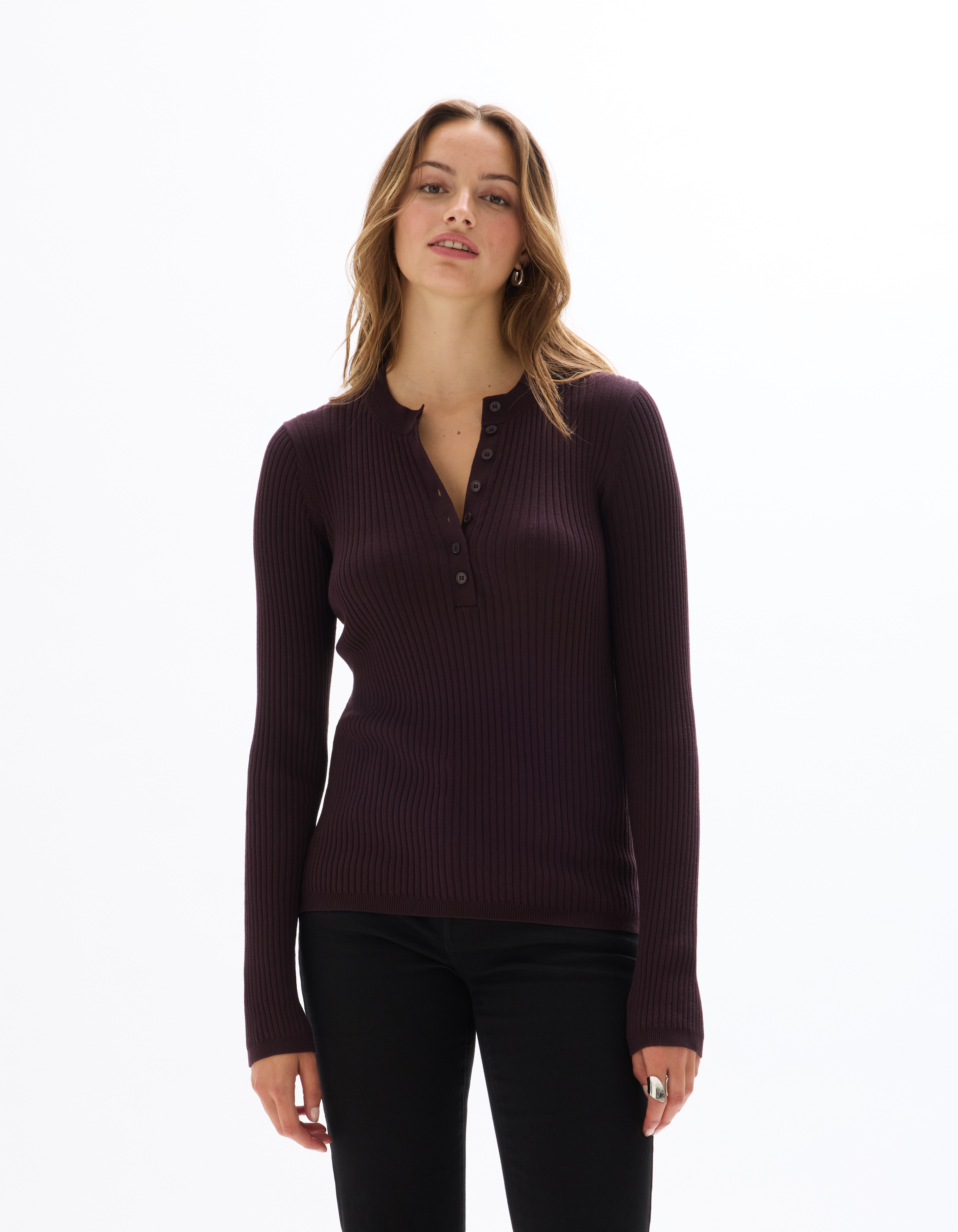 Pull à col rond boutonné - marron - celio - Modalova