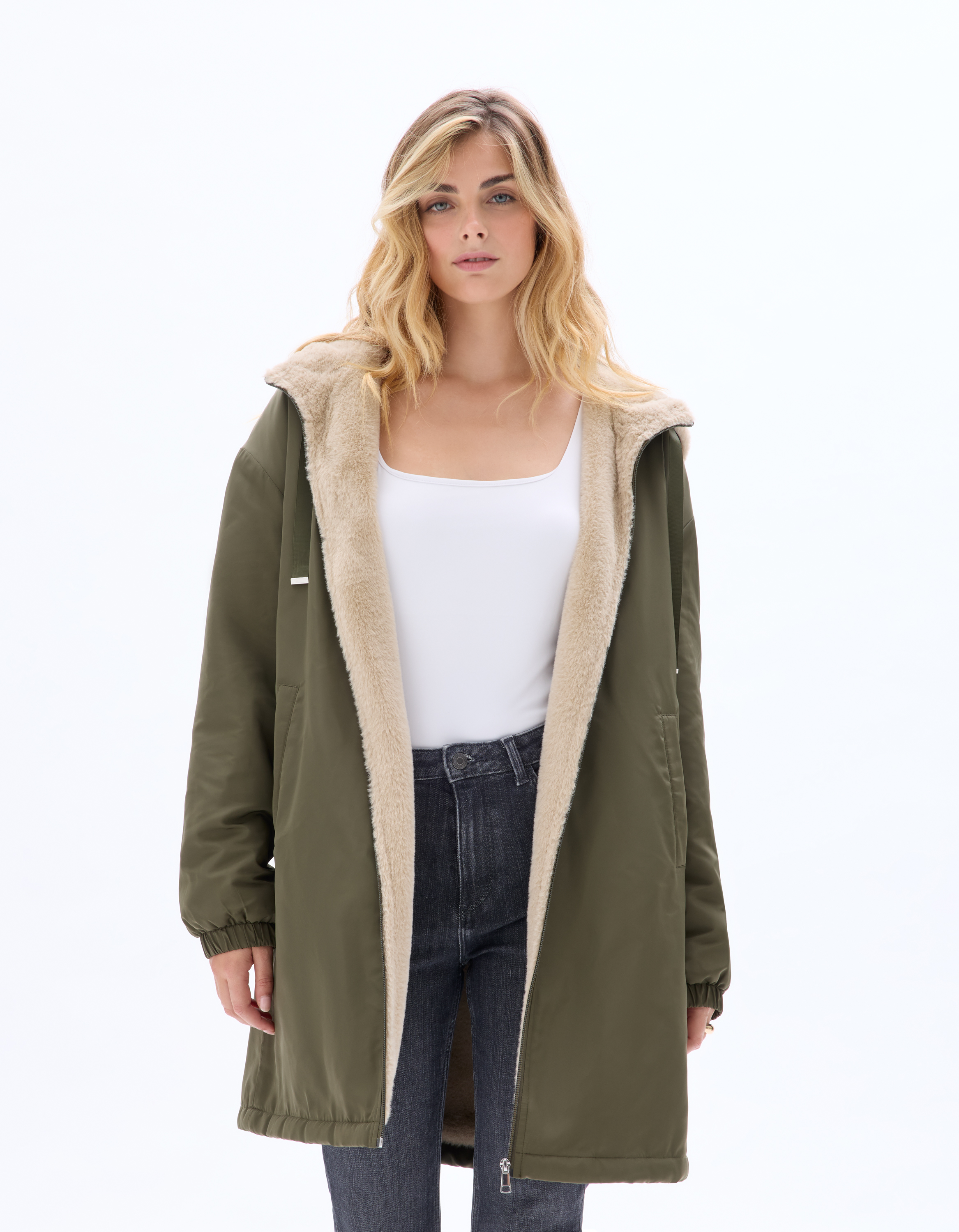 Parka longue intérieur duveteux - kaki - celio - Modalova