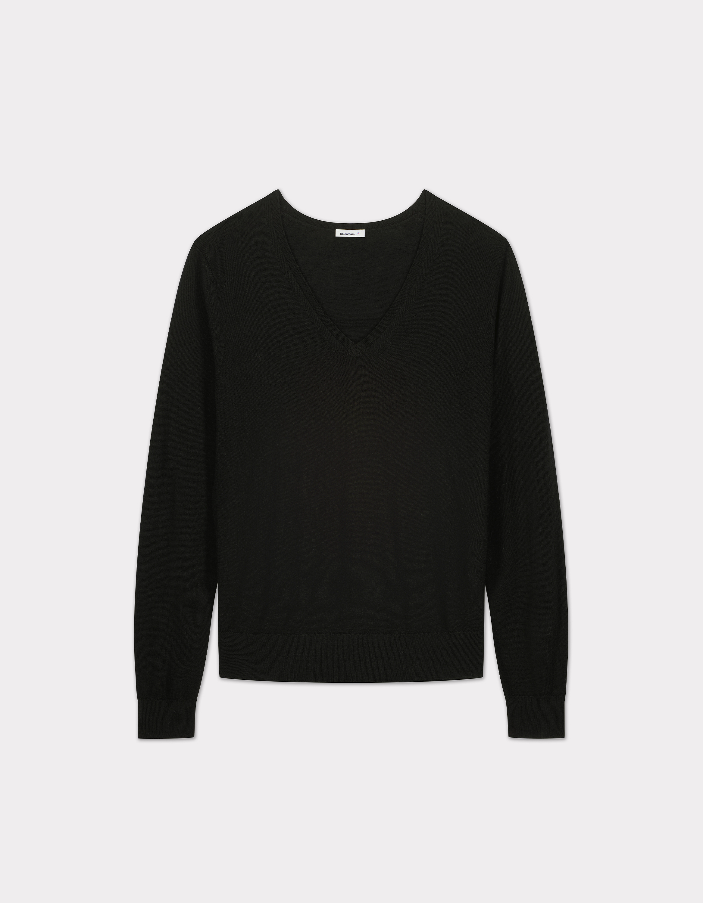 Pull 100% laine mérinos à col V - noir