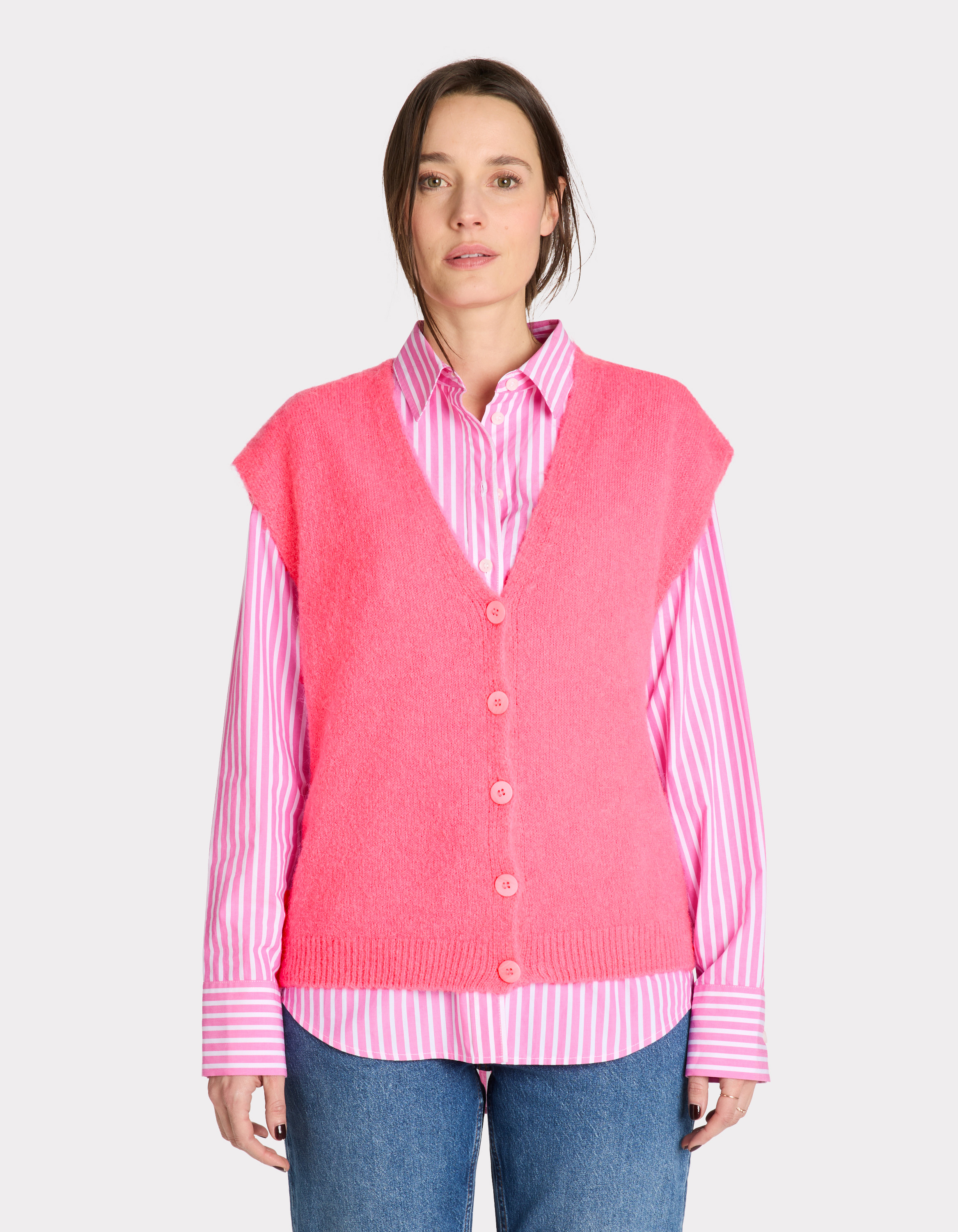 Gilet sans manches boutonné - rose - celio - Modalova