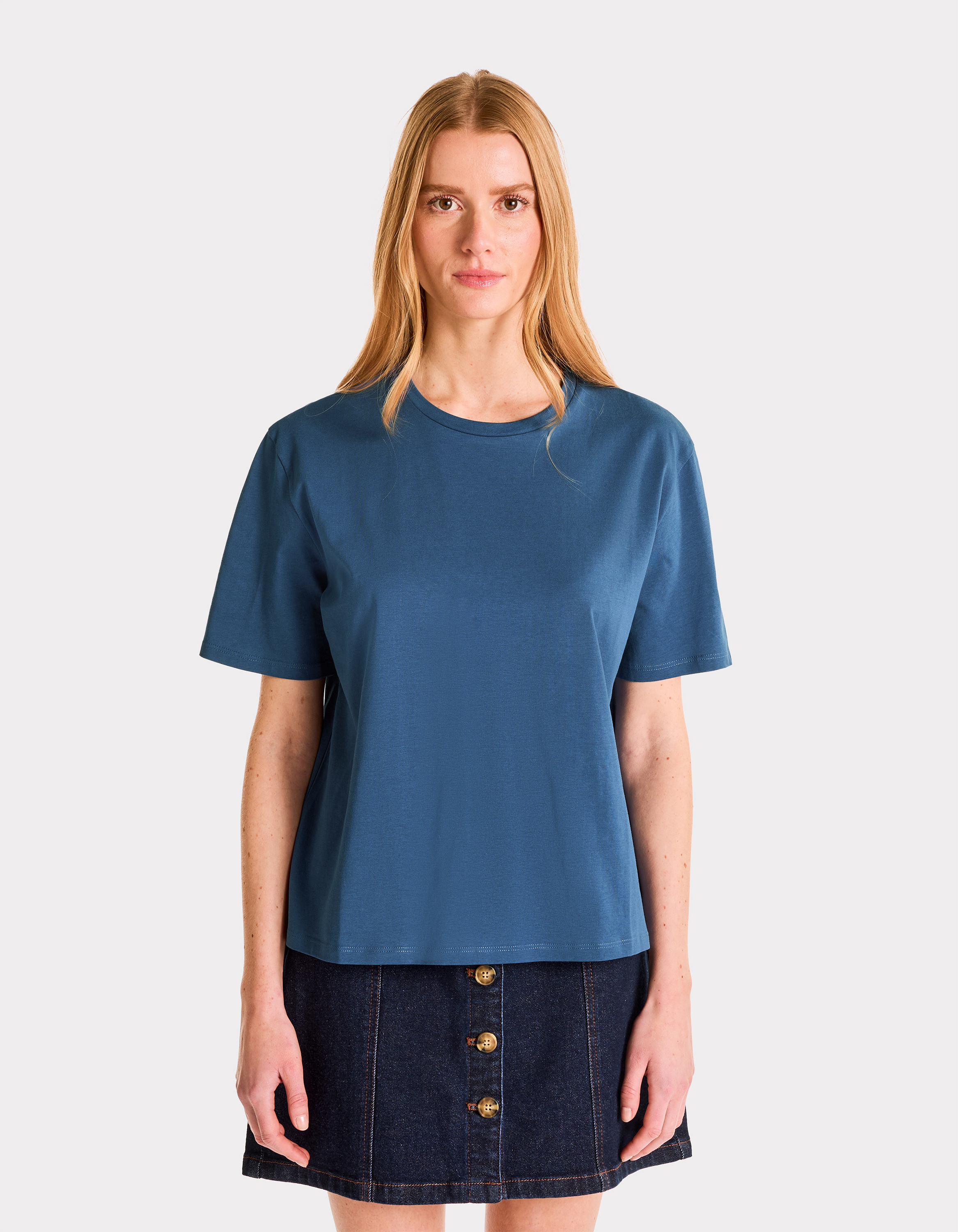 T-shirt en coton biologique col rond - bleu - celio - Modalova