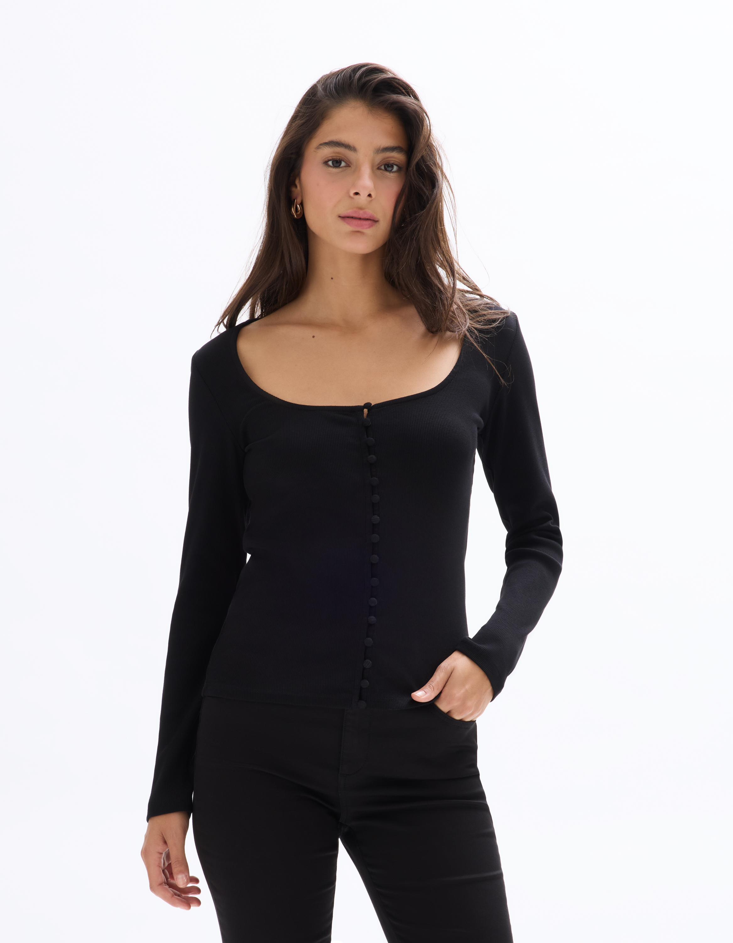 T-shirt manches longues boutonné - celio - Modalova