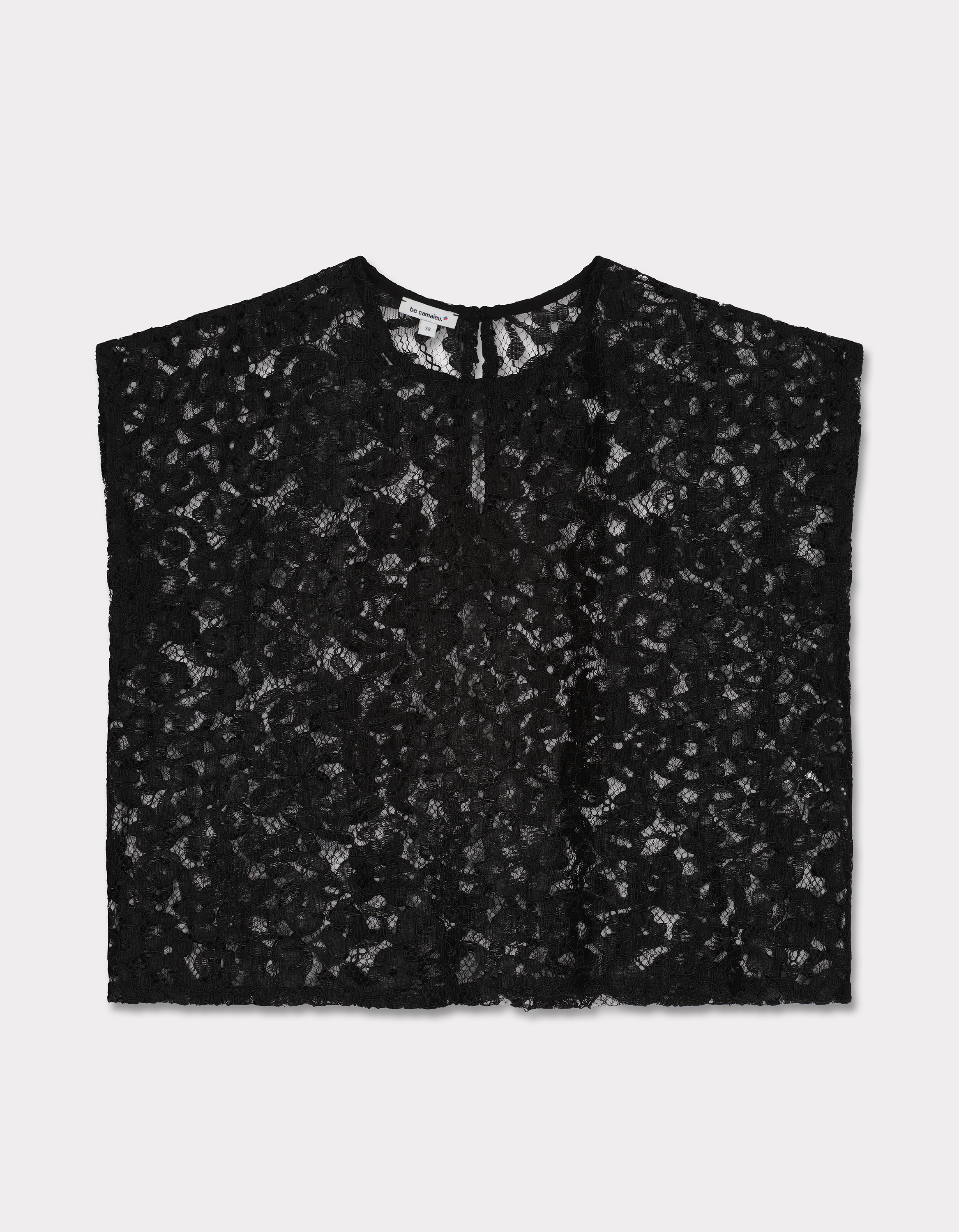 T-shirt en dentelle fleuri - noir