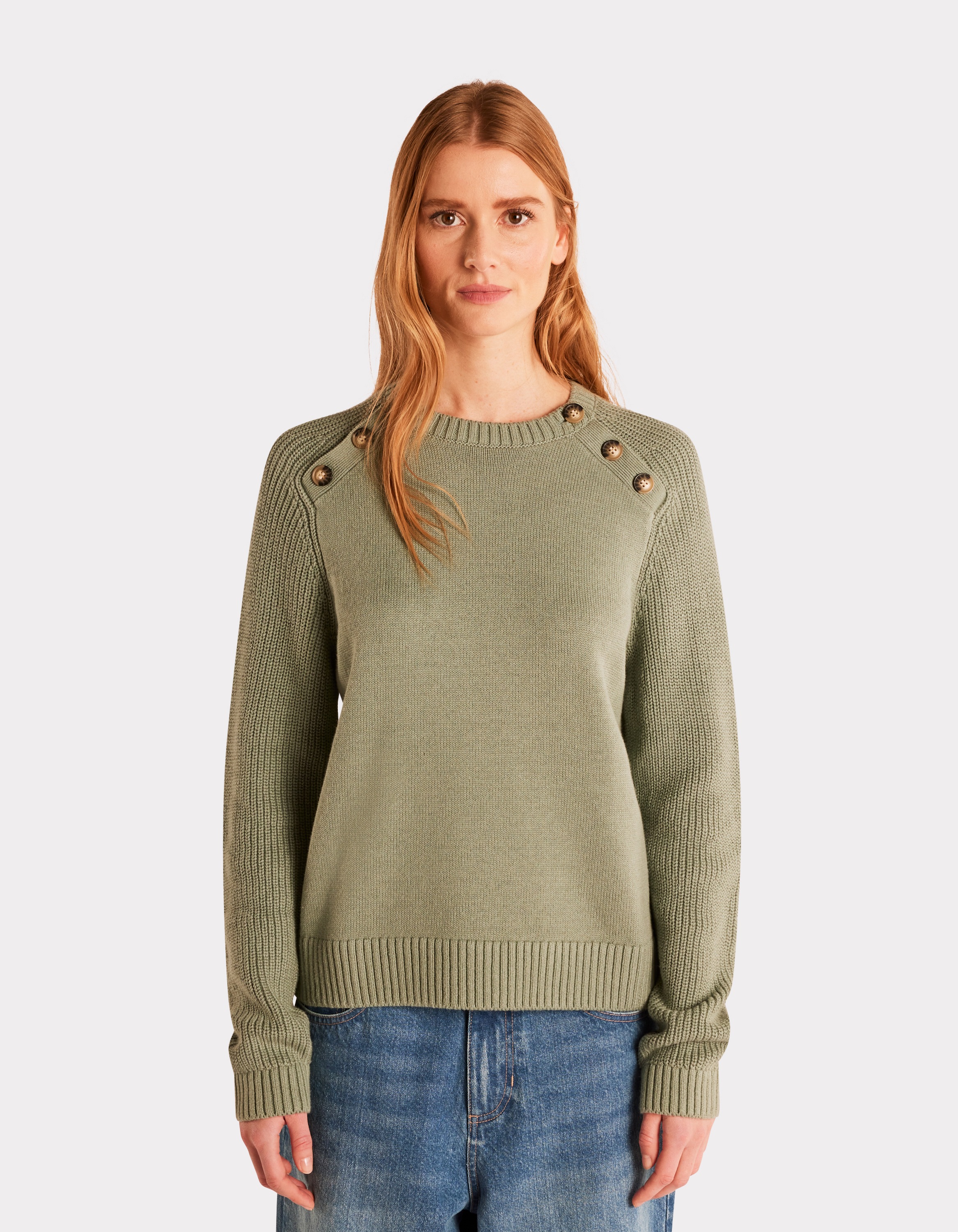 Pull en coton chaud col rond - vert - celio - Modalova