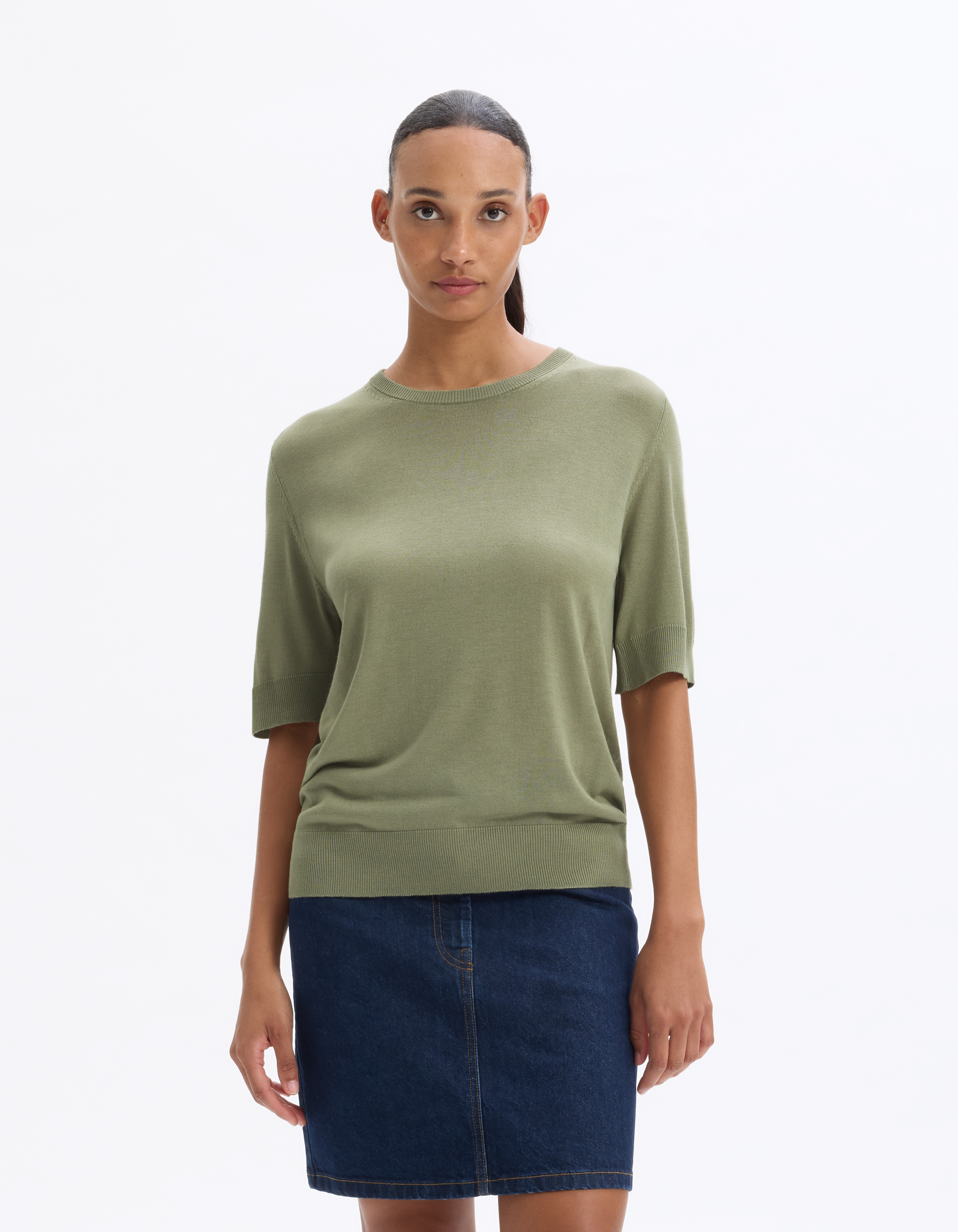 Pull maille fine à manches courtes - vert - celio - Modalova