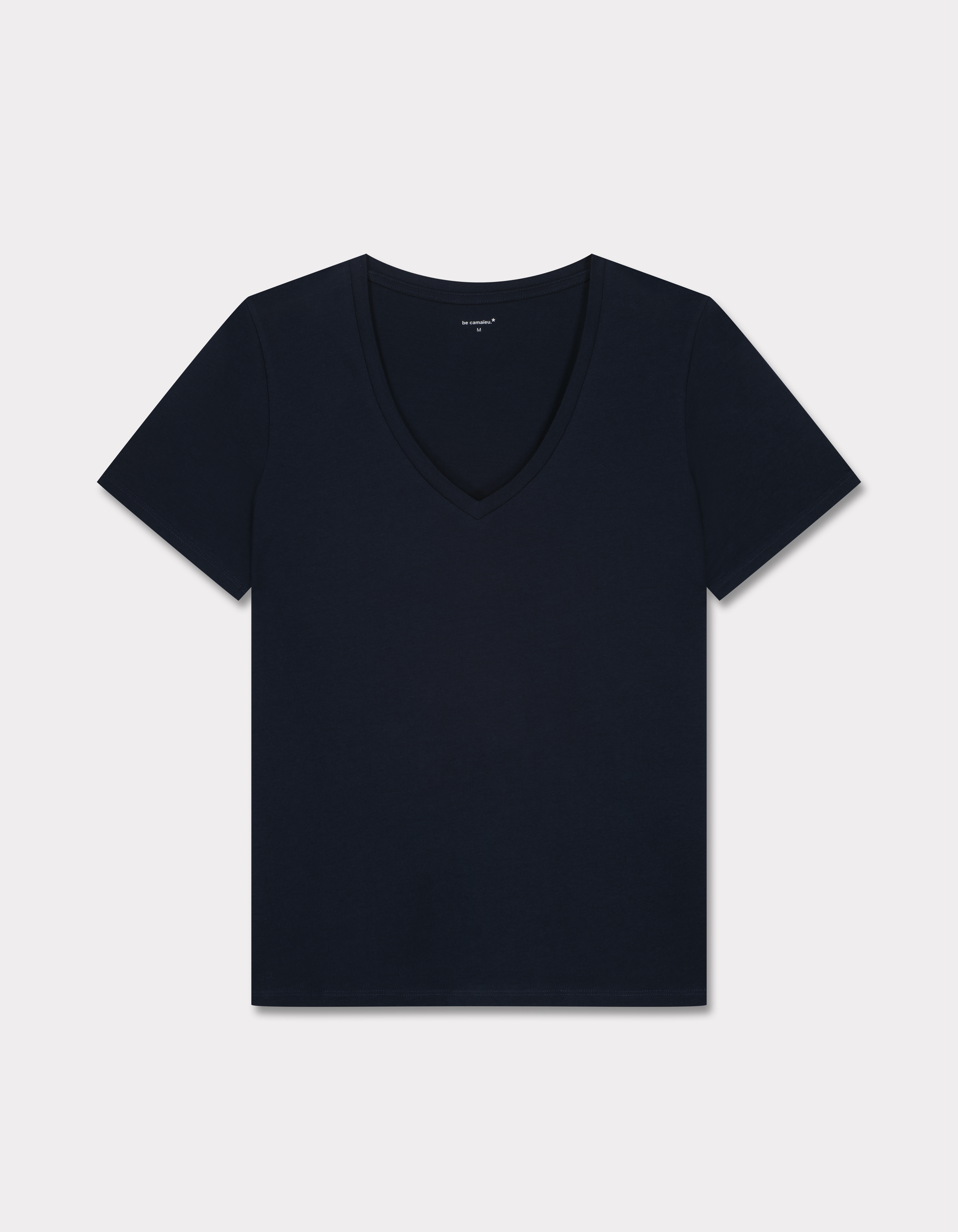 T-shirt en coton à col V - marine