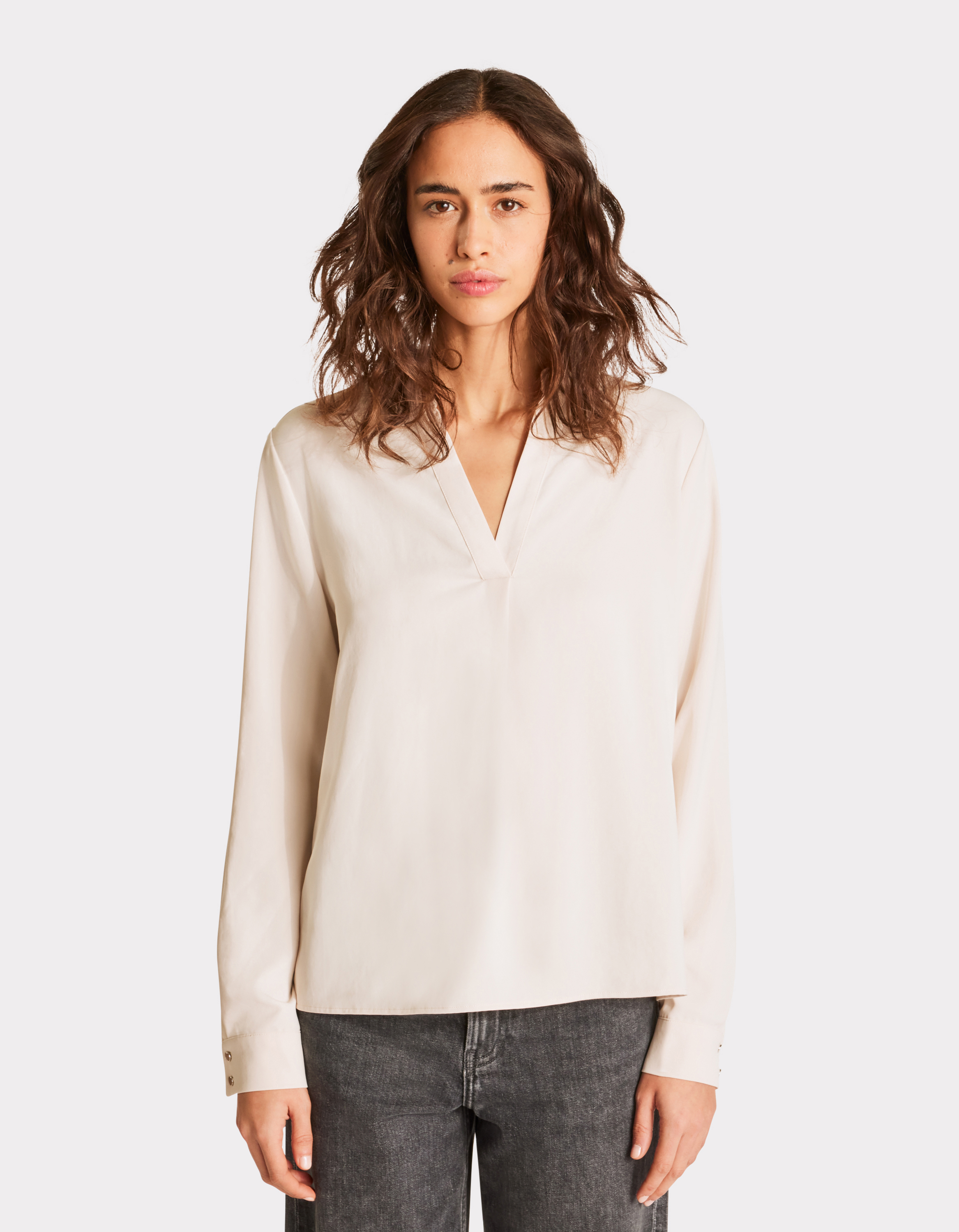 Blouse en satin lourd - beige - celio - Modalova