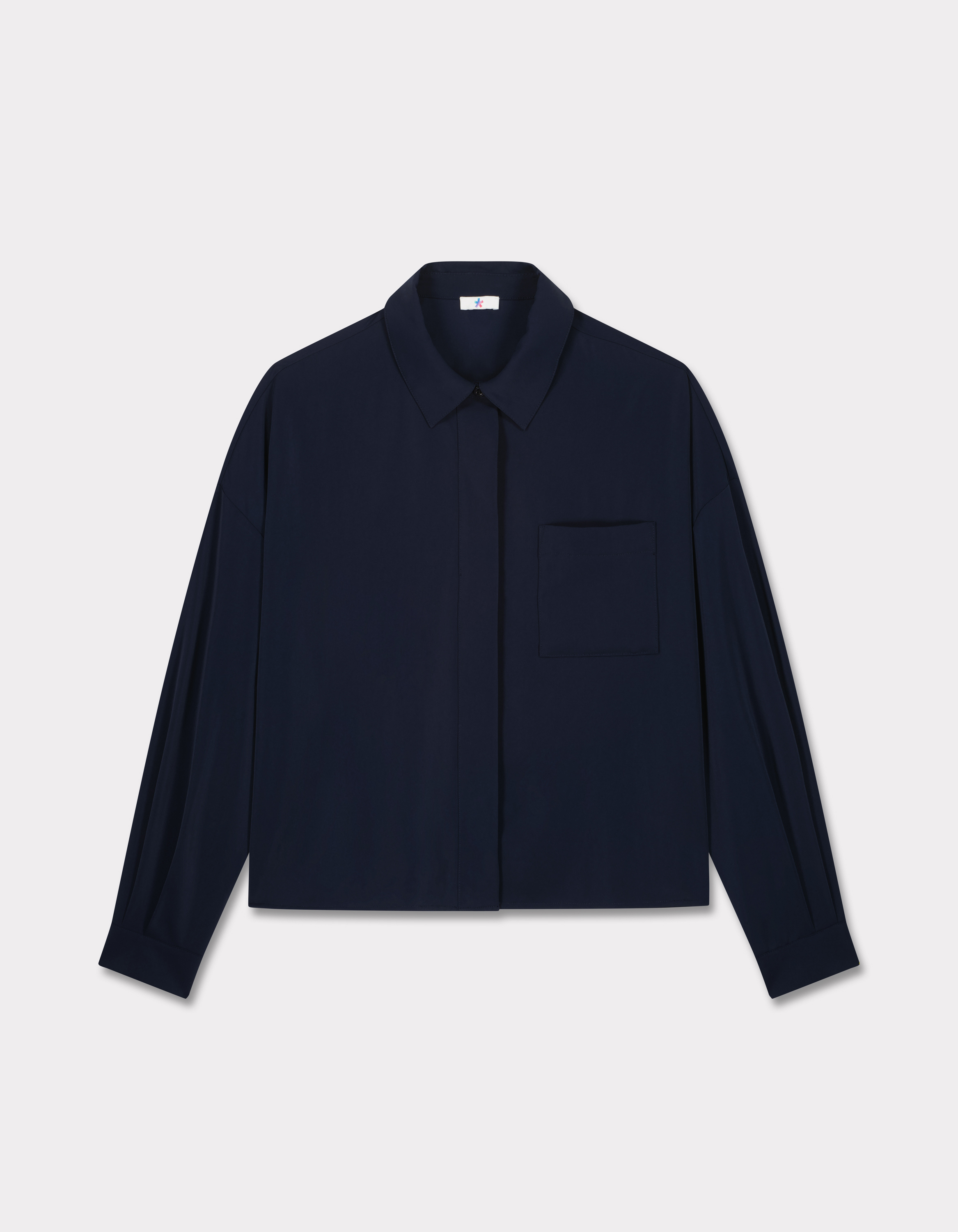 Chemise courte en satin - marine