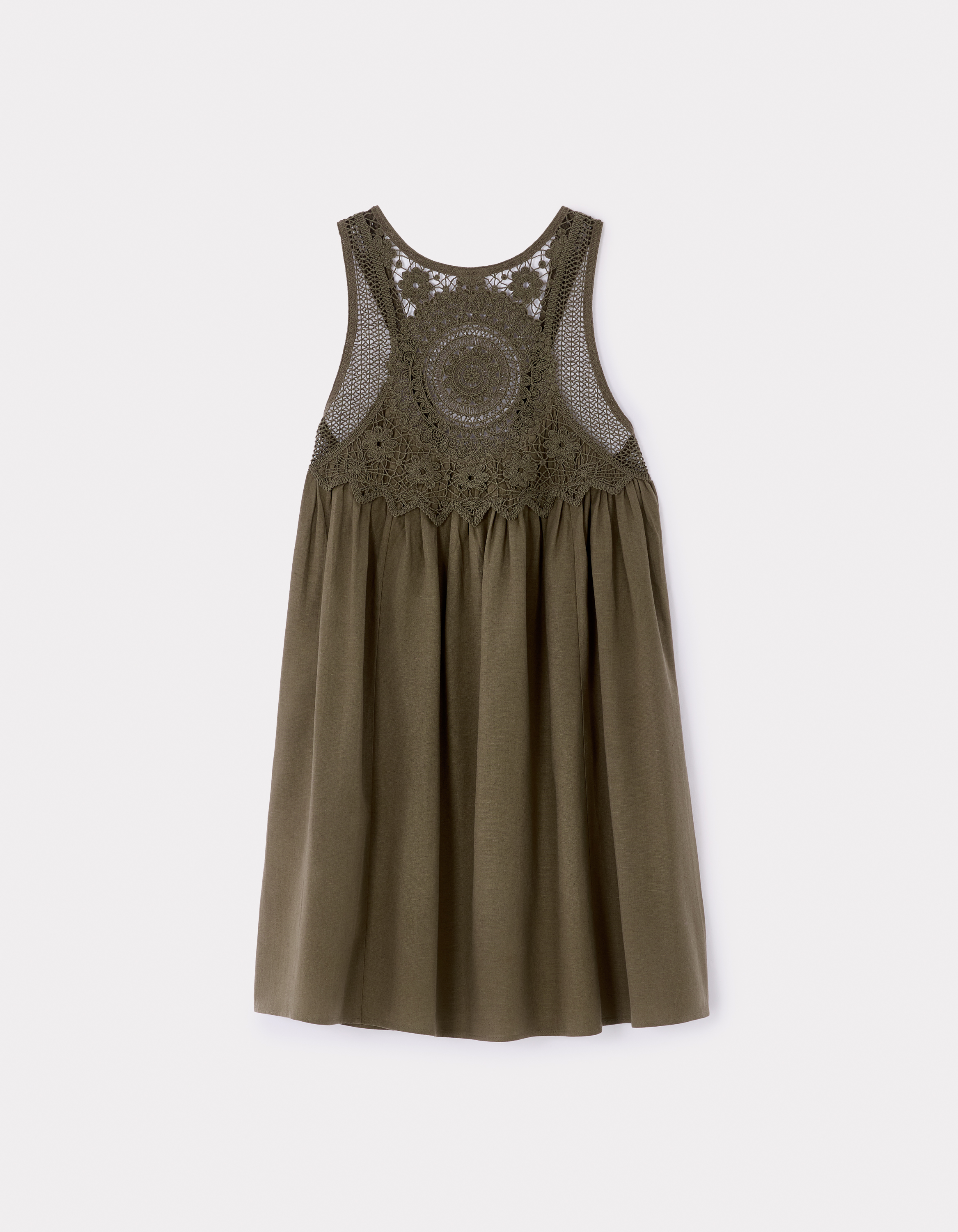 Robe courte broderie sur le haut - kaki