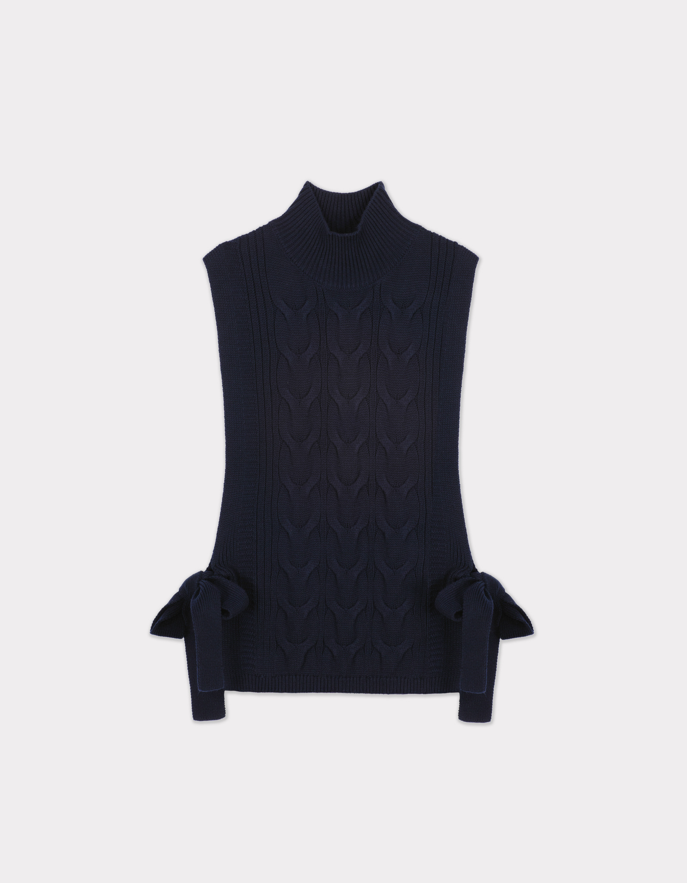 Pull col montant sans manches à nouer - marine