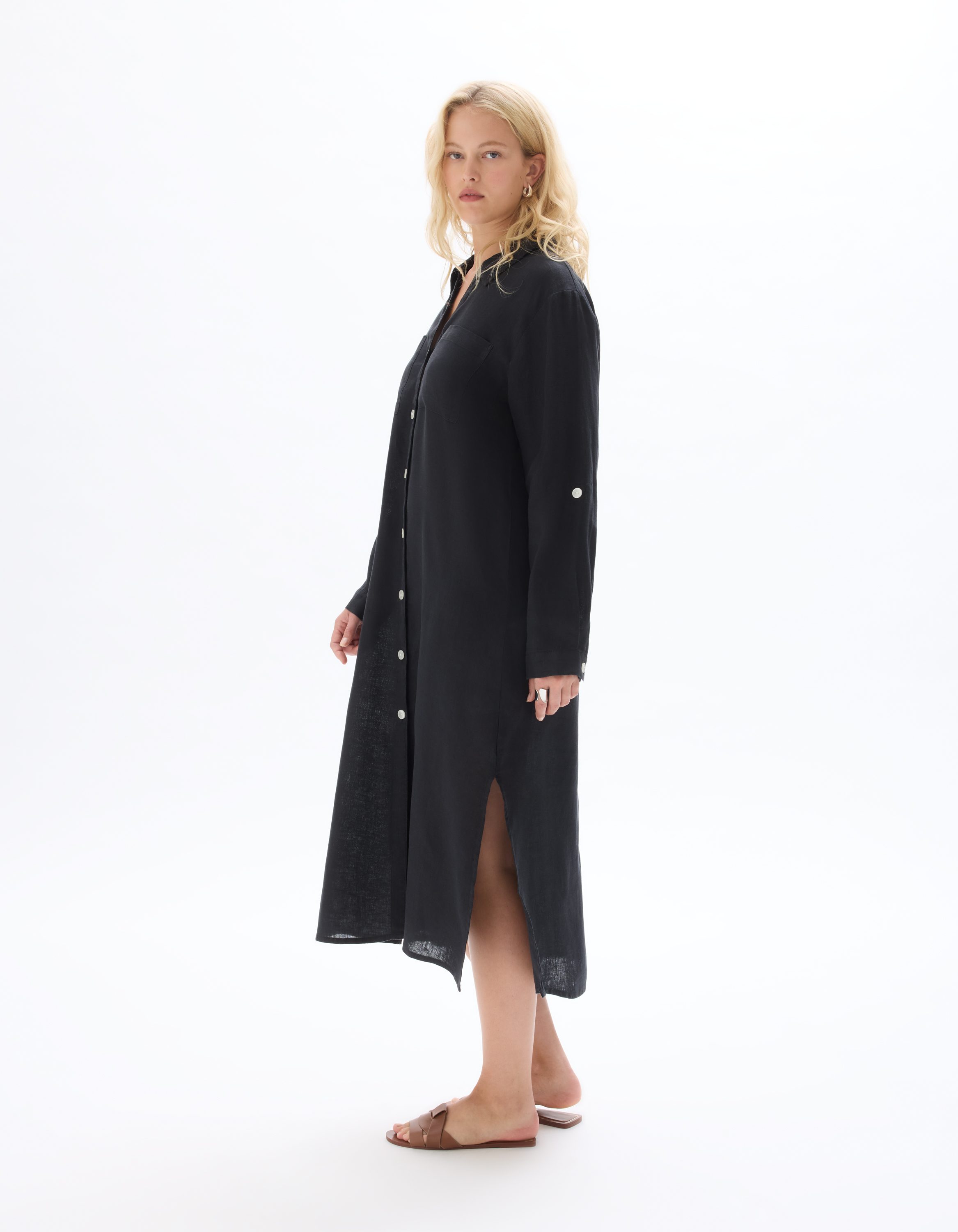 Robe longue en lin - noir - celio - Modalova