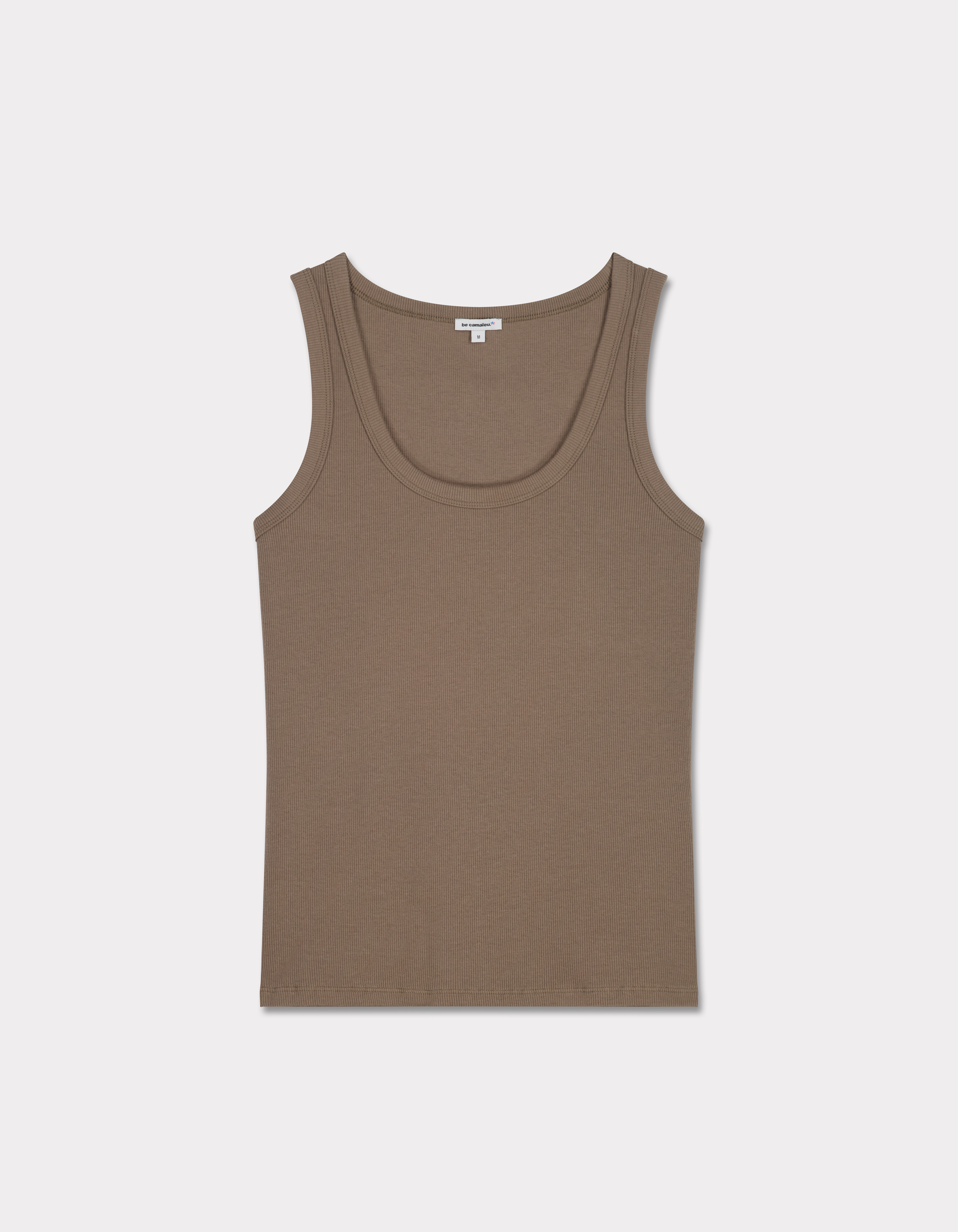 Débardeur côtelé en coton stretch - taupe