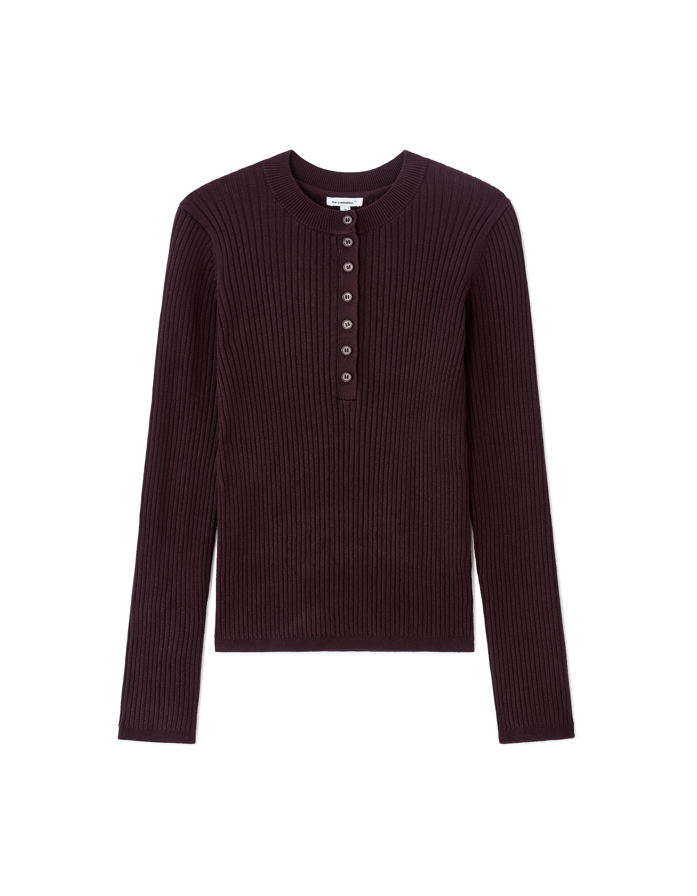 Pull à col rond boutonné - marron