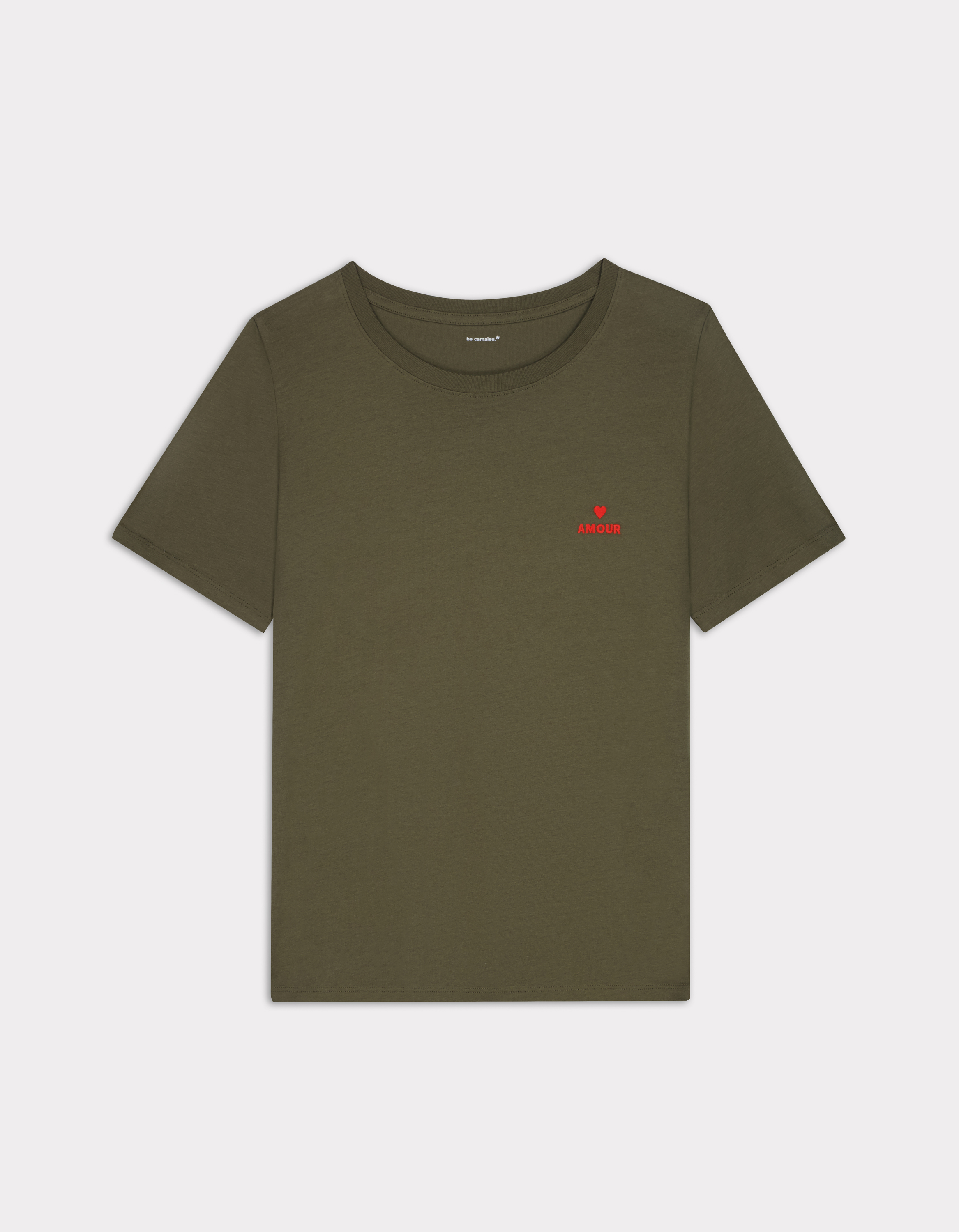 T-shirt brodé à col rond - kaki