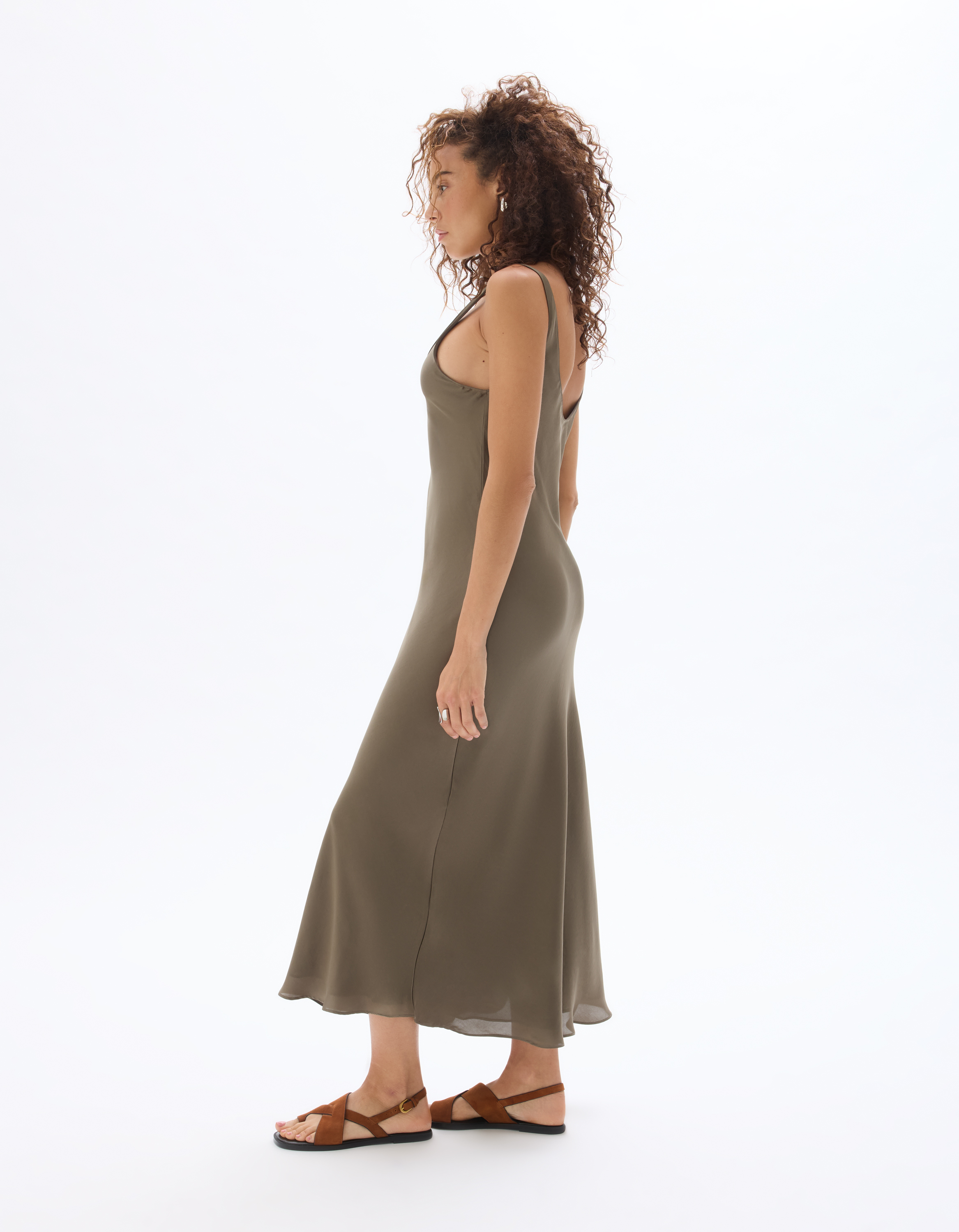 Robe longue satin - kaki - celio - Modalova