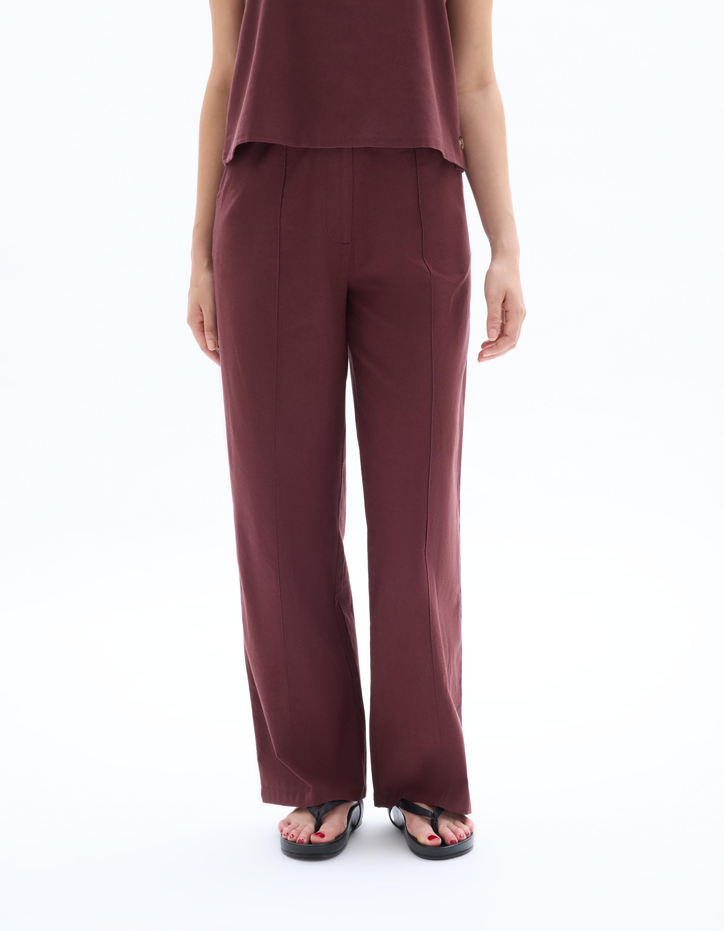 Pantalon fluide coton lin - marron - celio - Modalova