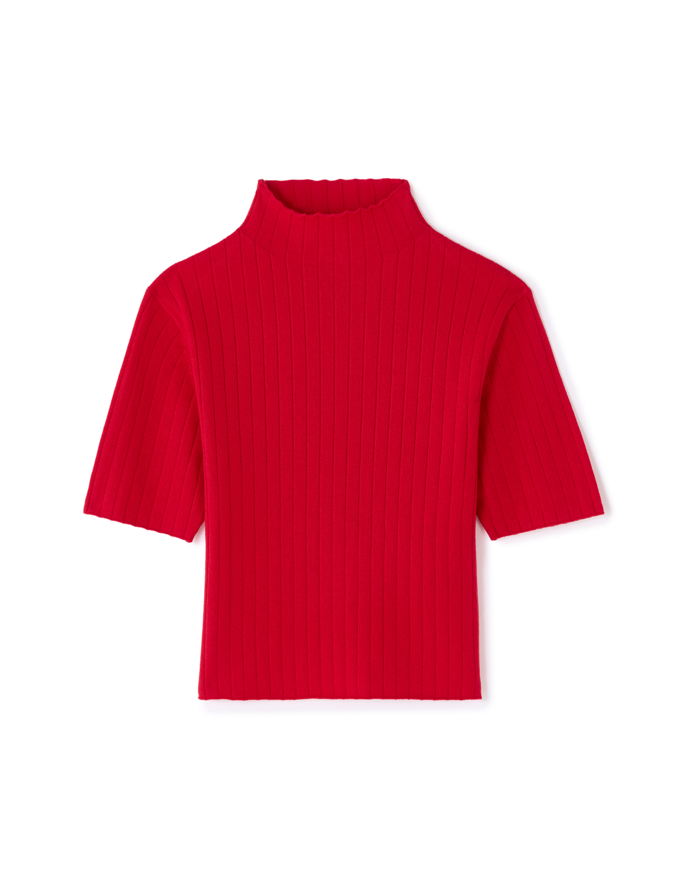 Top court en maille côtelée - rouge