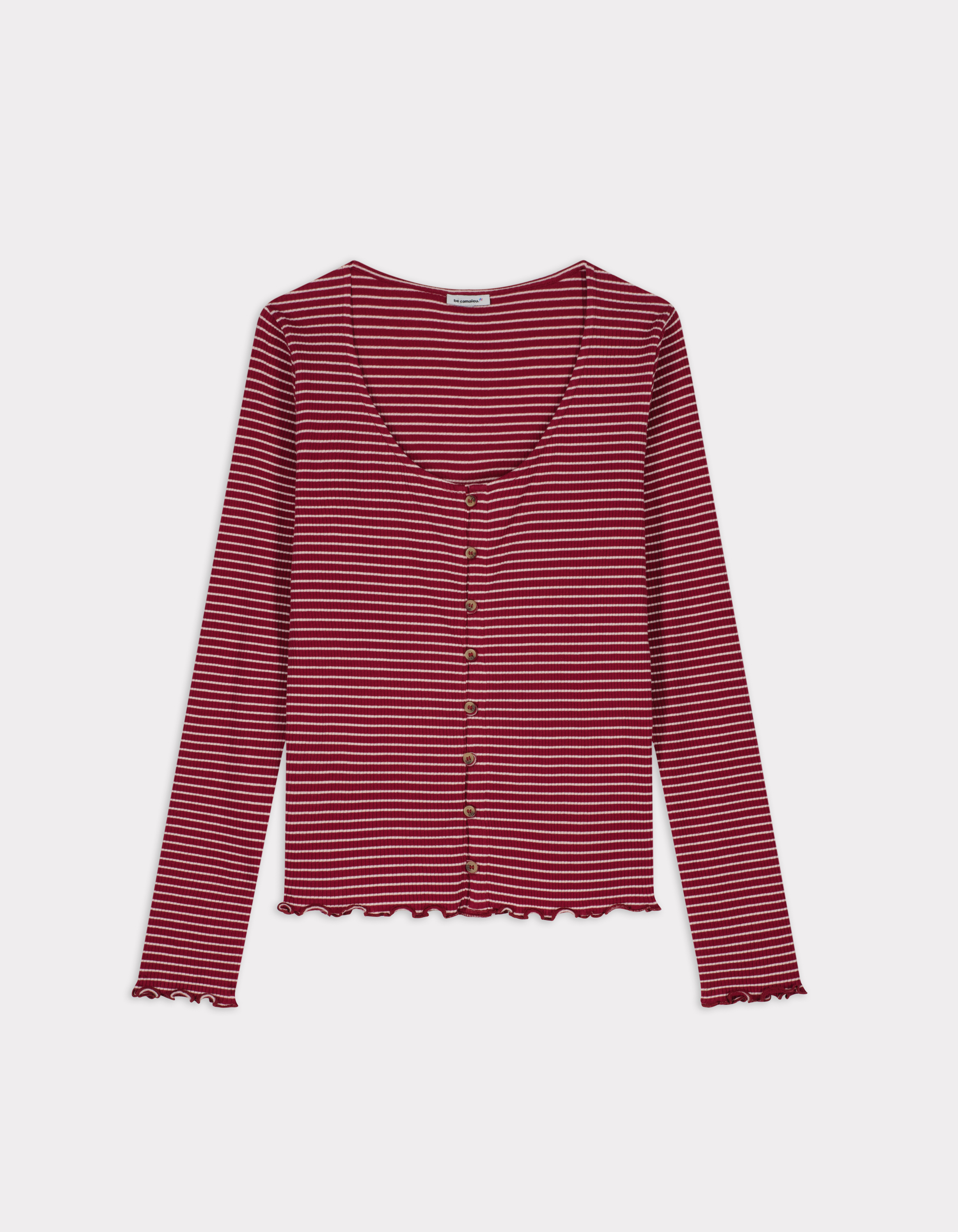 T-shirt en maille côtelée rayée - rouge