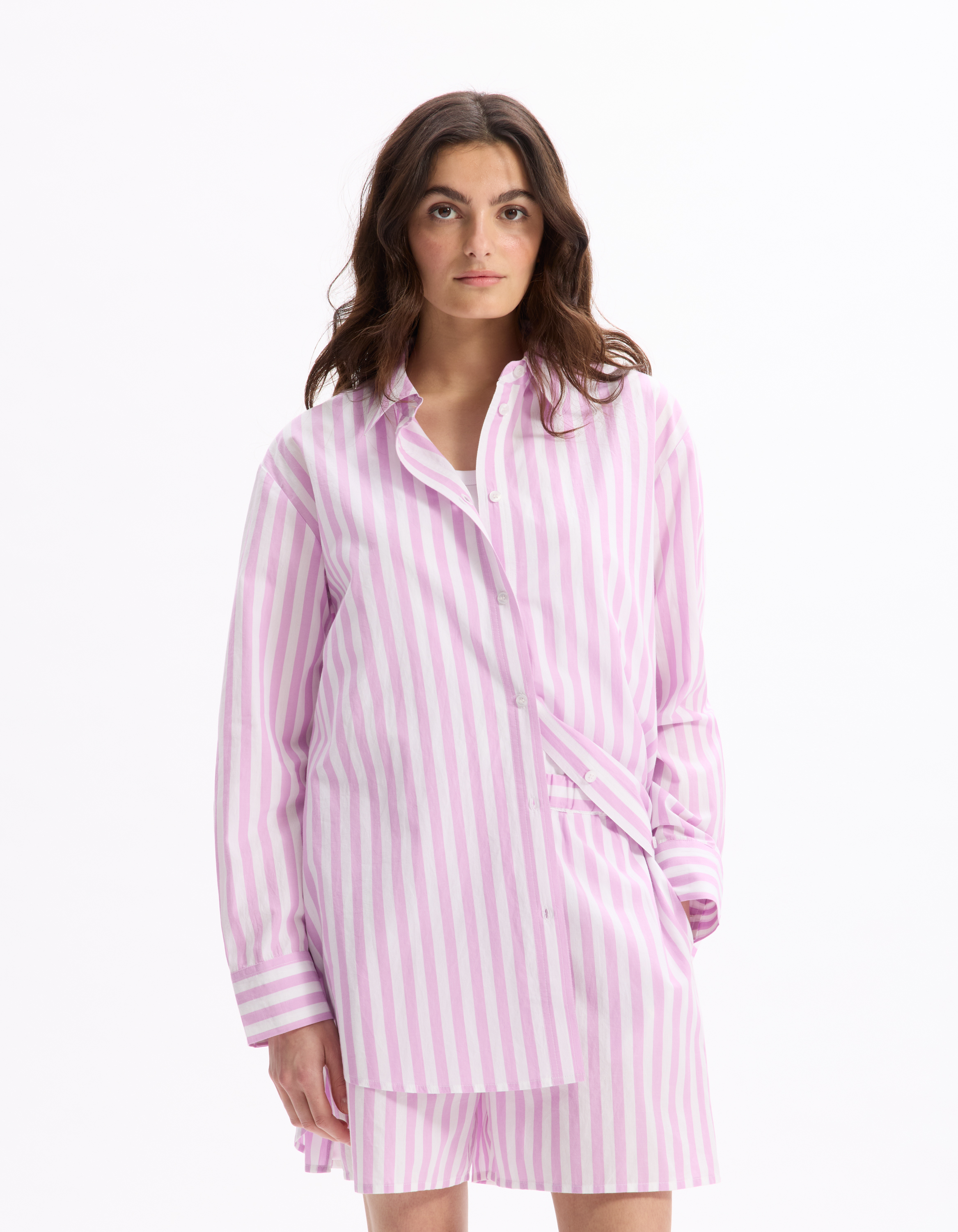Chemise de pyjama en popeline rayé - violet - celio - Modalova