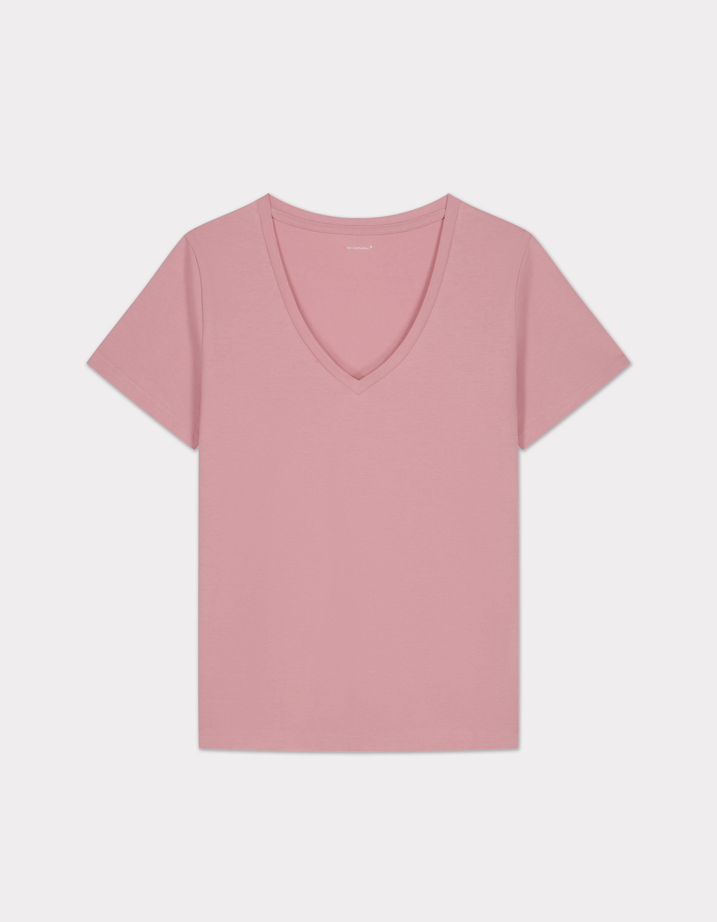 T-shirt en coton biologique col V - rose
