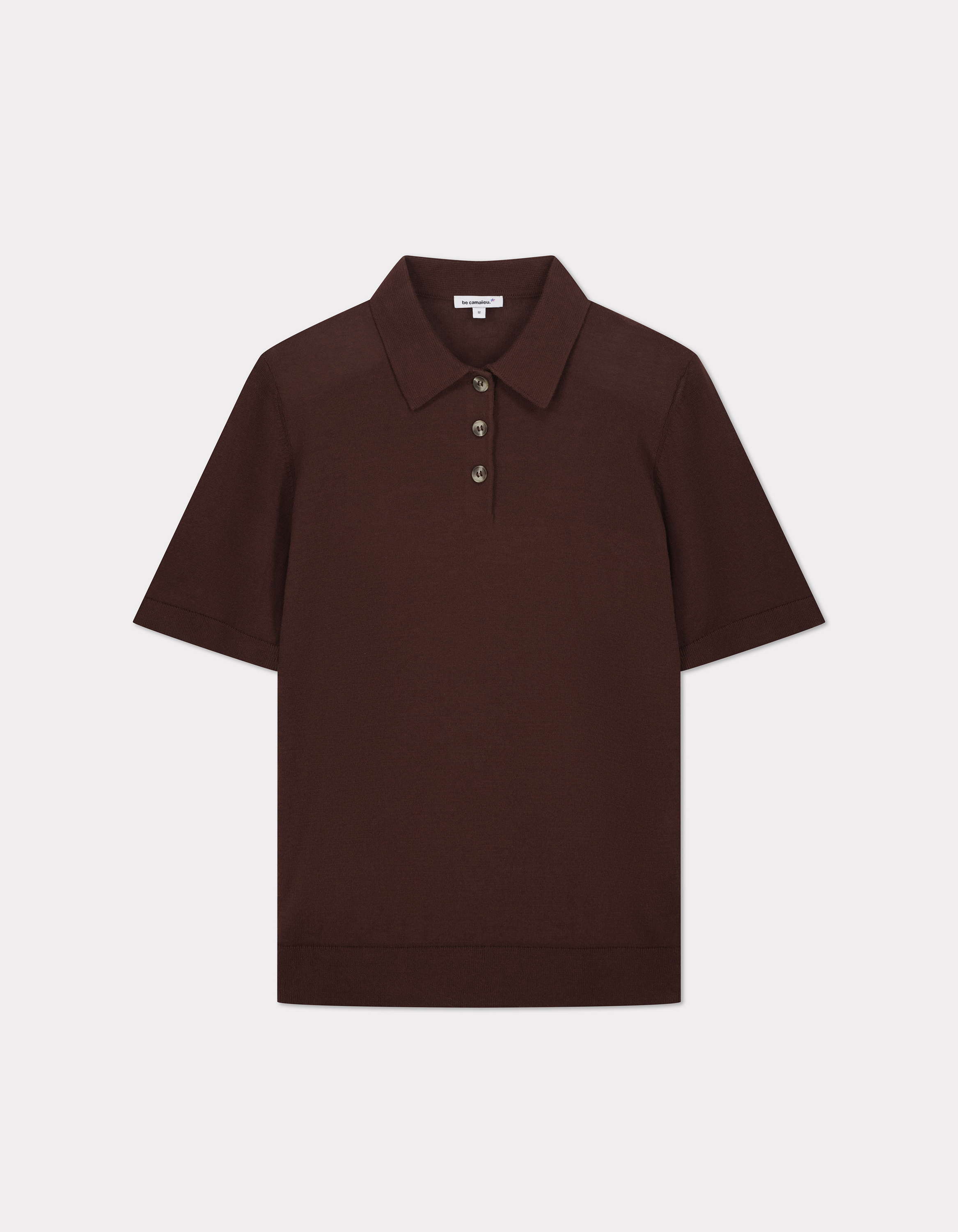 Pull polo manches courtes en maille - marron