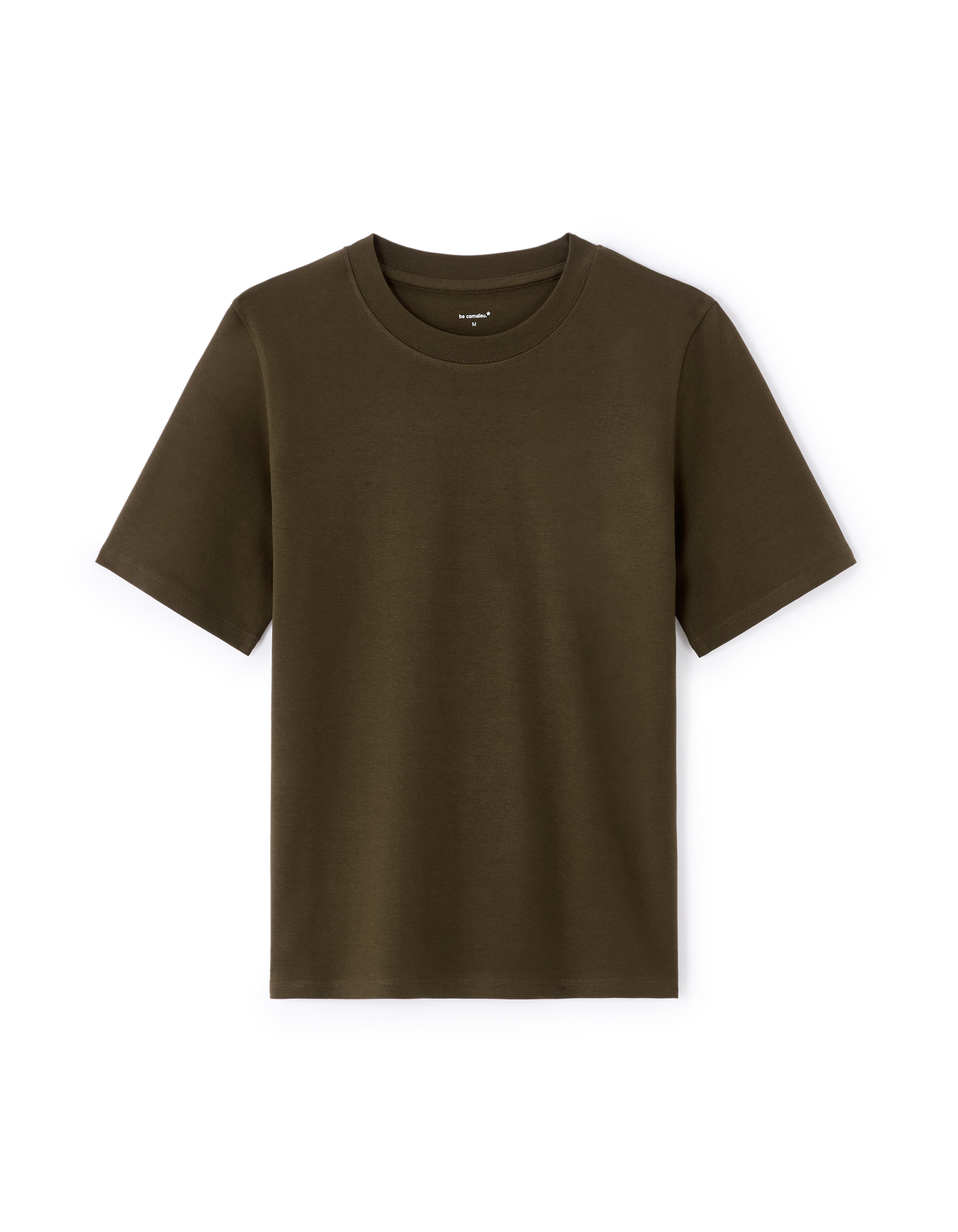 T-shirt en coton doux col rond - kaki