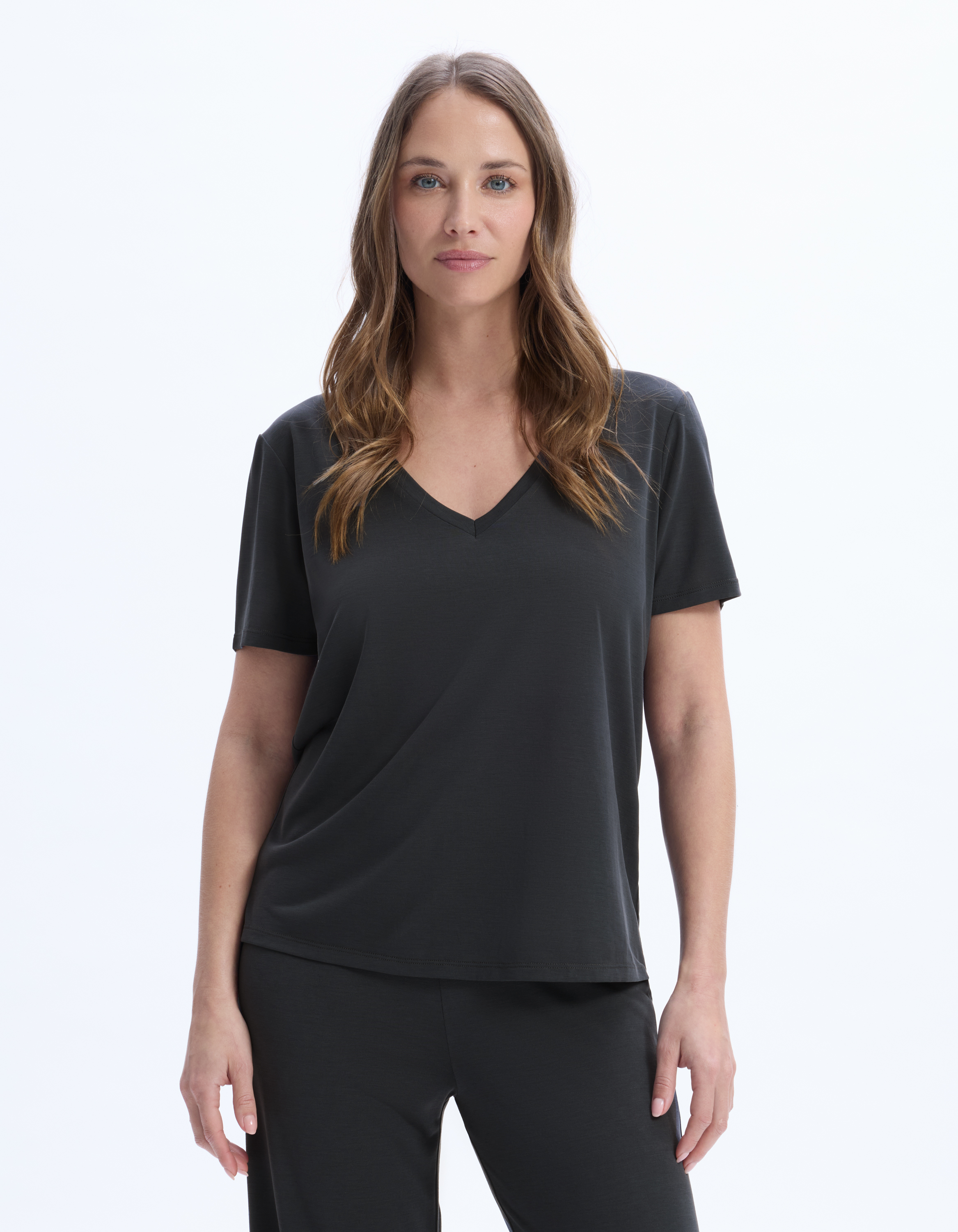 T-shirt col V ajustée en modal - gris - celio - Modalova