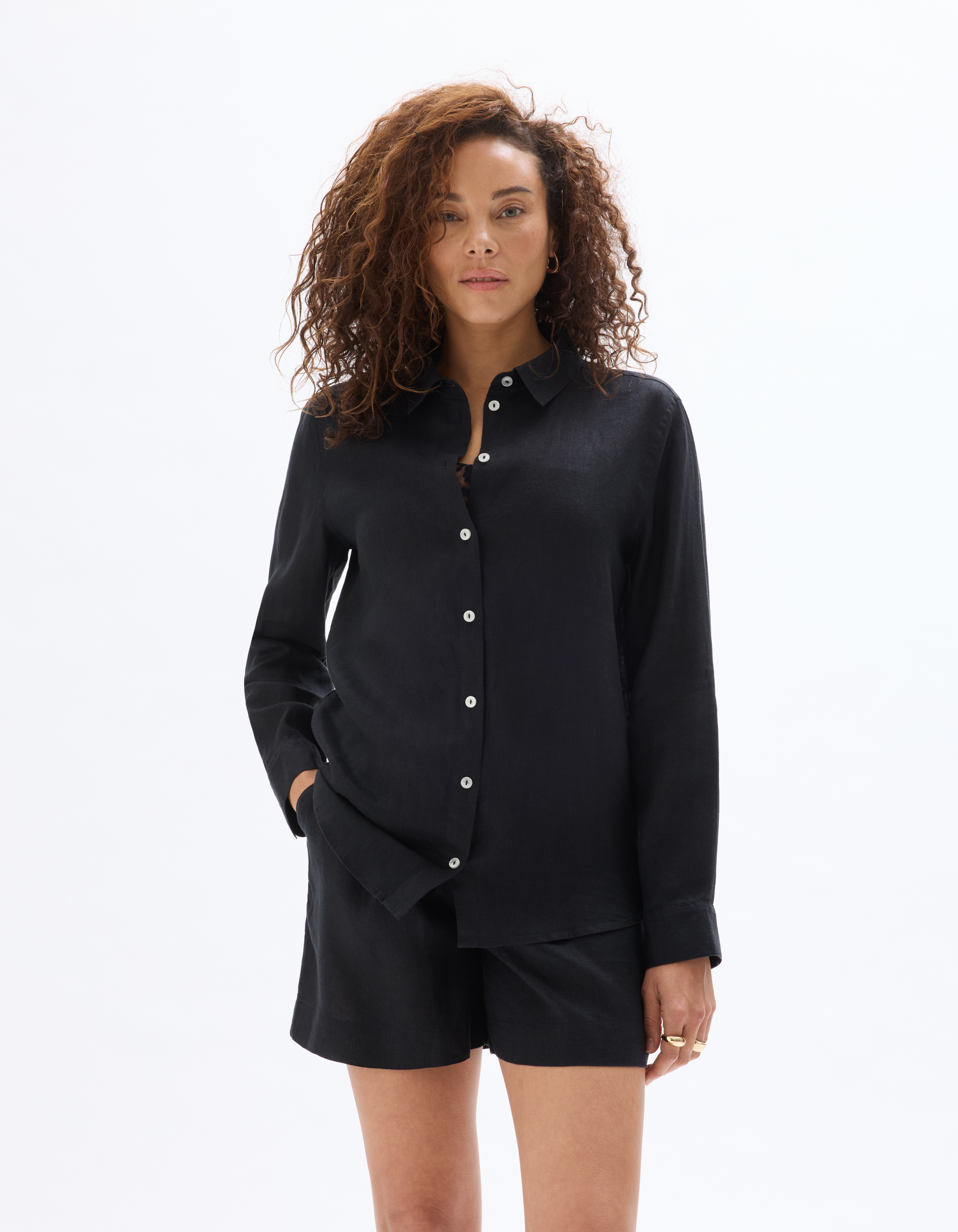 Chemise en lin - noire - celio - Modalova