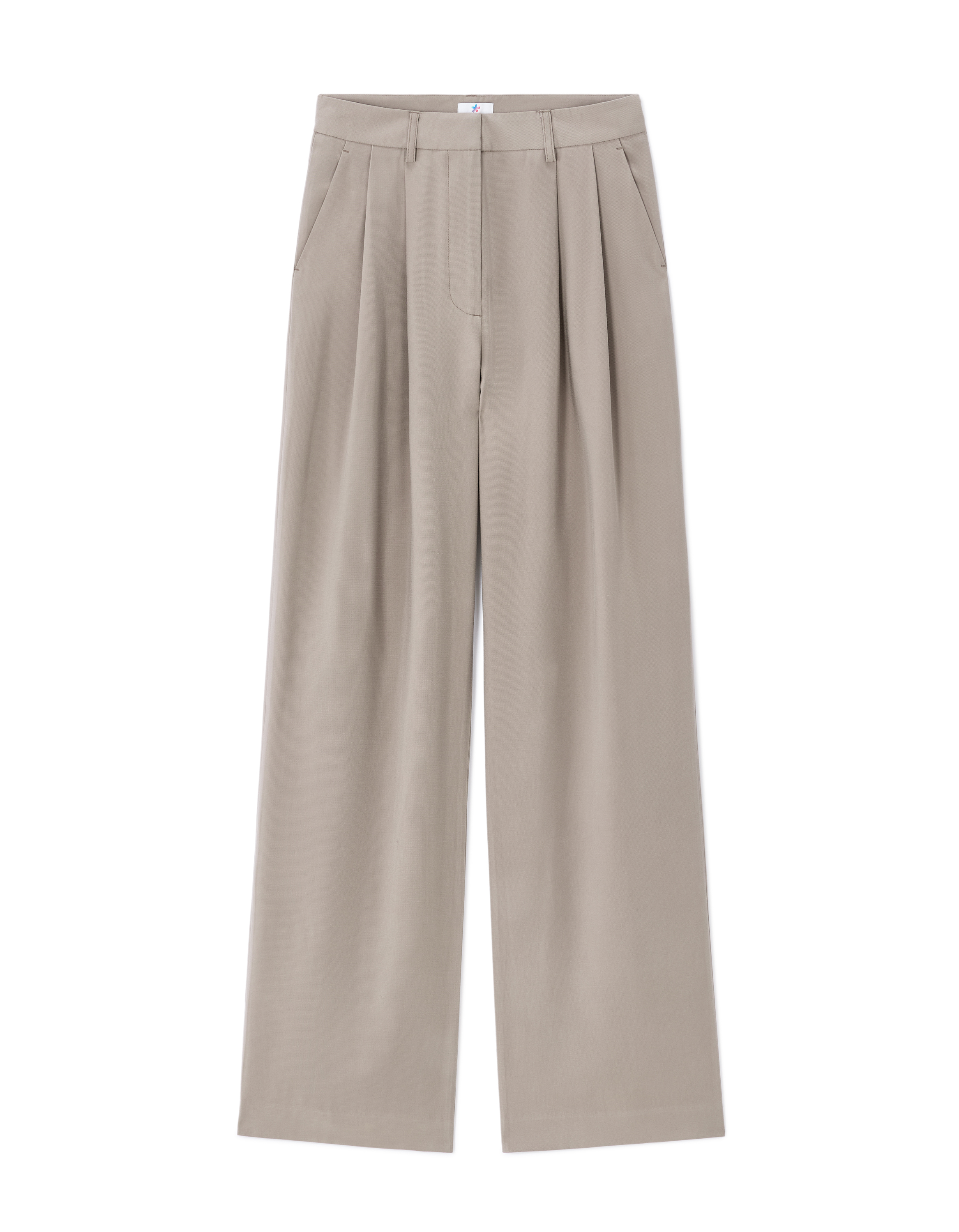 pantalon large taille haute - beige
