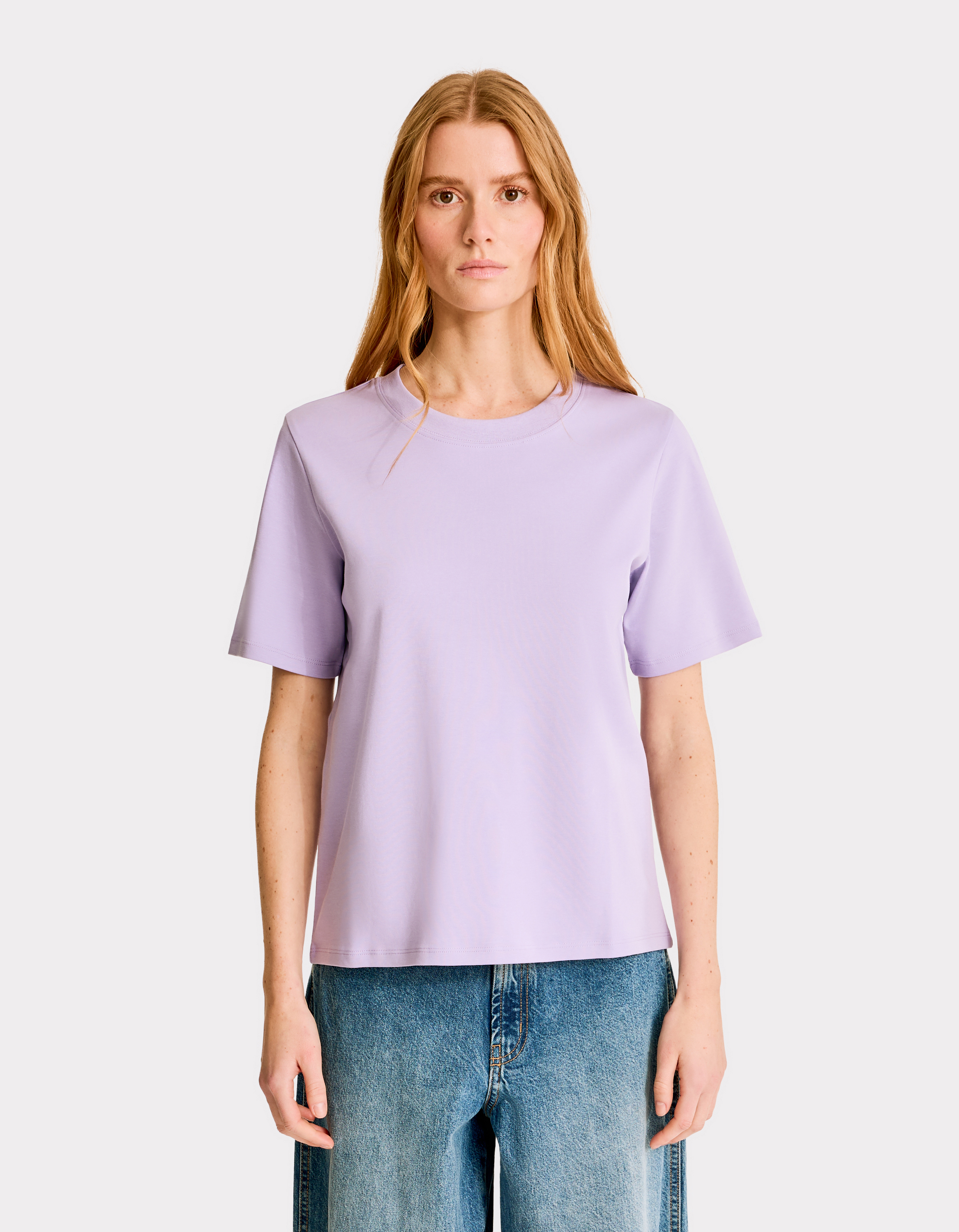T-shirt en coton doux col rond - violet - celio - Modalova