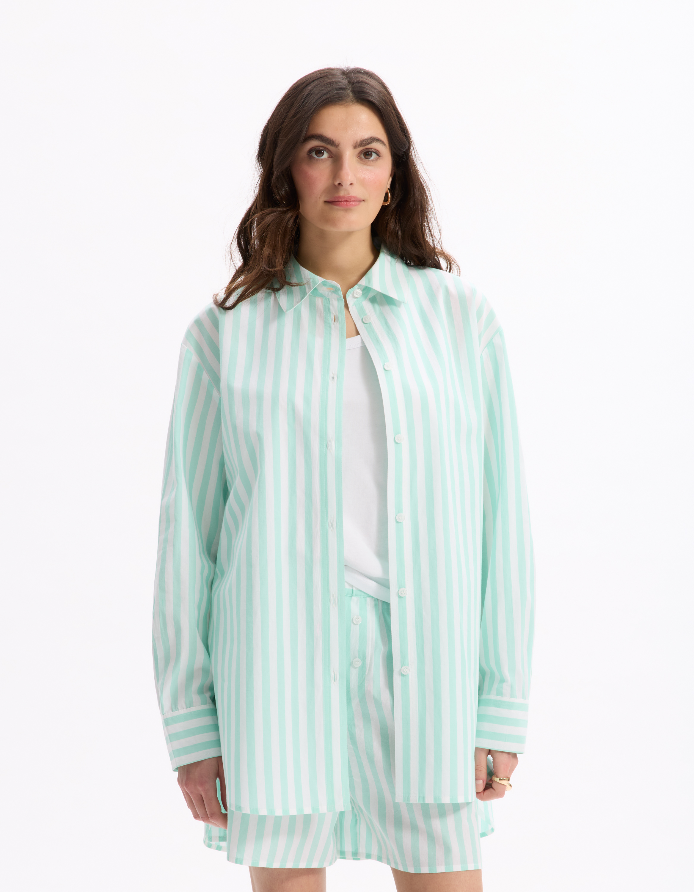Chemise en popeline rayé - vert d'eau - celio - Modalova