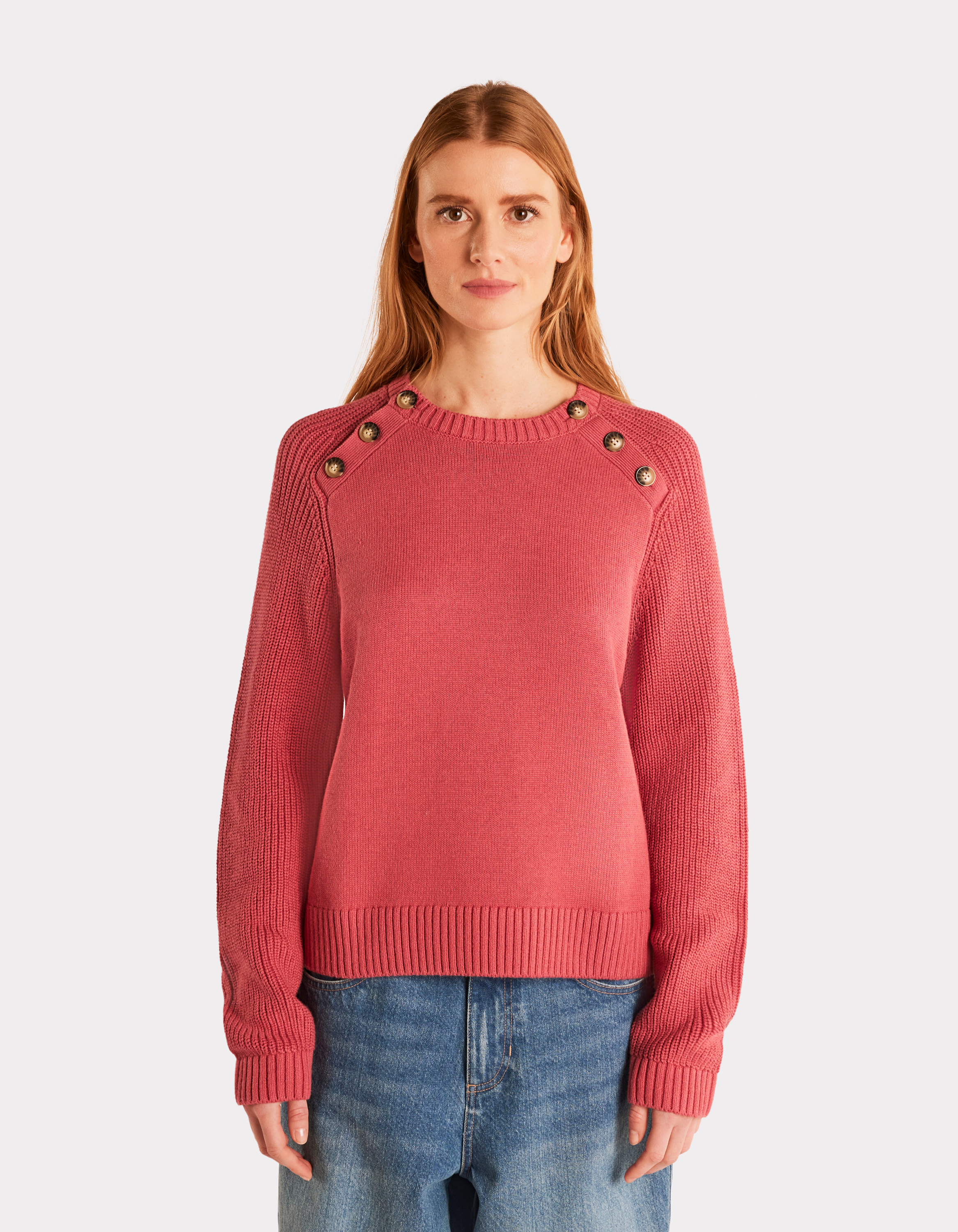 Pull en coton chaud col rond - rose - celio - Modalova