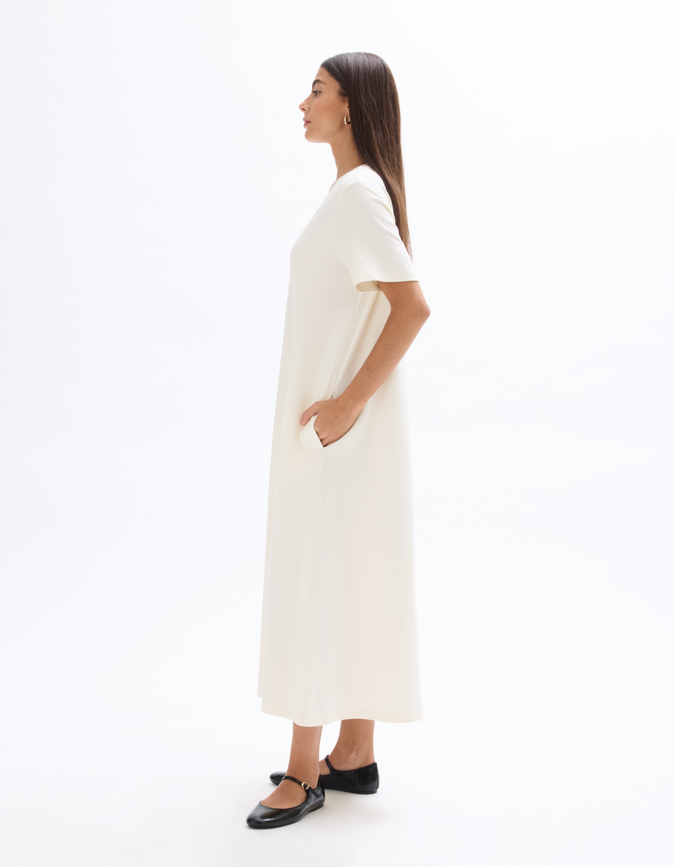 Robe mi-longue en coton - écru - celio - Modalova