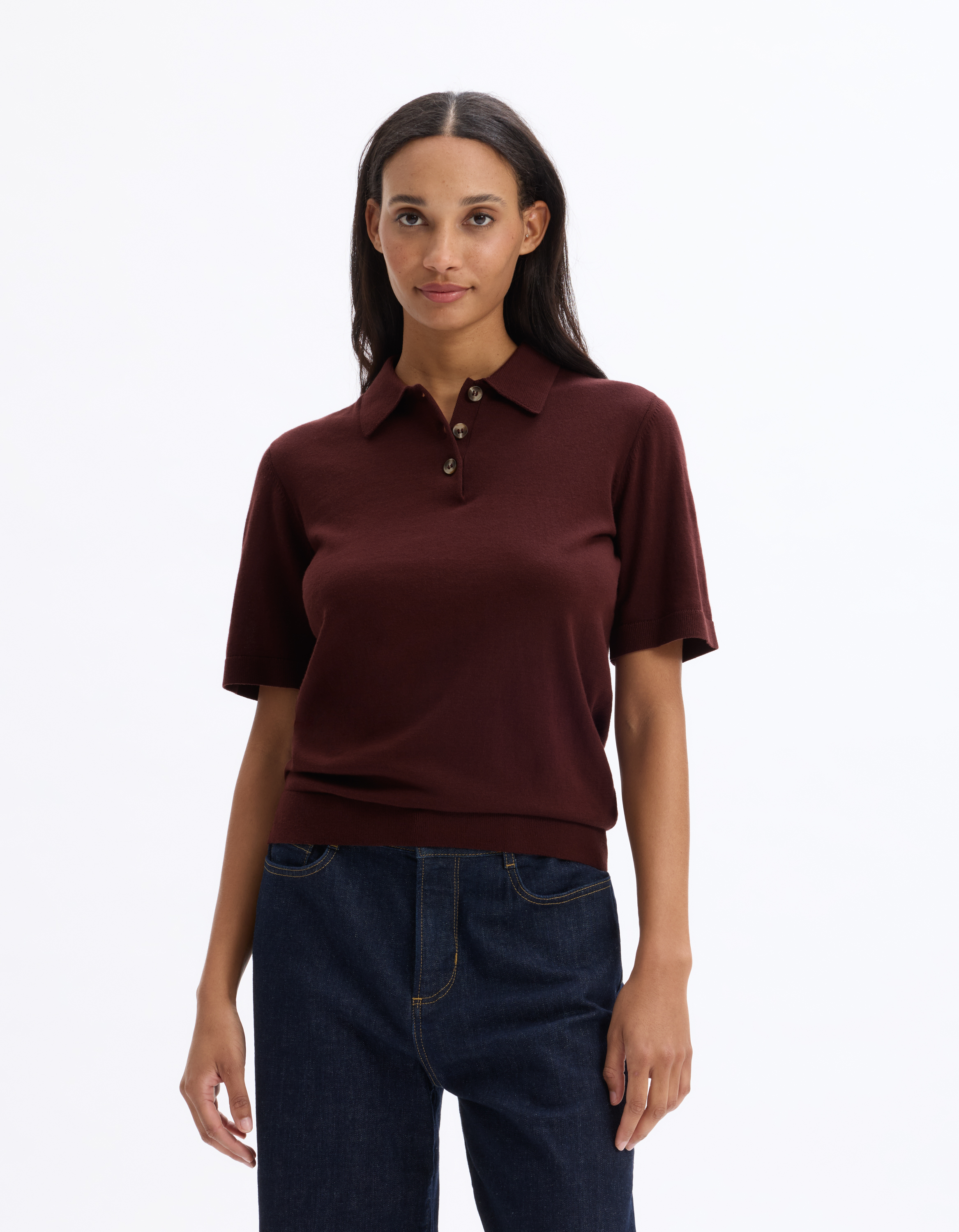 Pull polo manches courtes en maille - marron - celio - Modalova