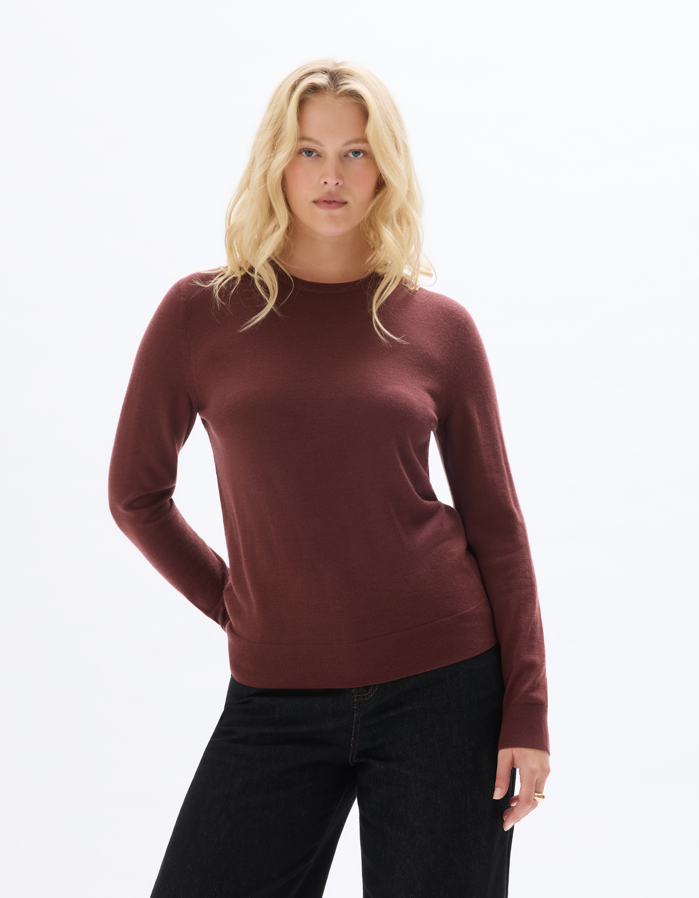 Pull 100% laine mérinos à col rond - marron - celio - Modalova