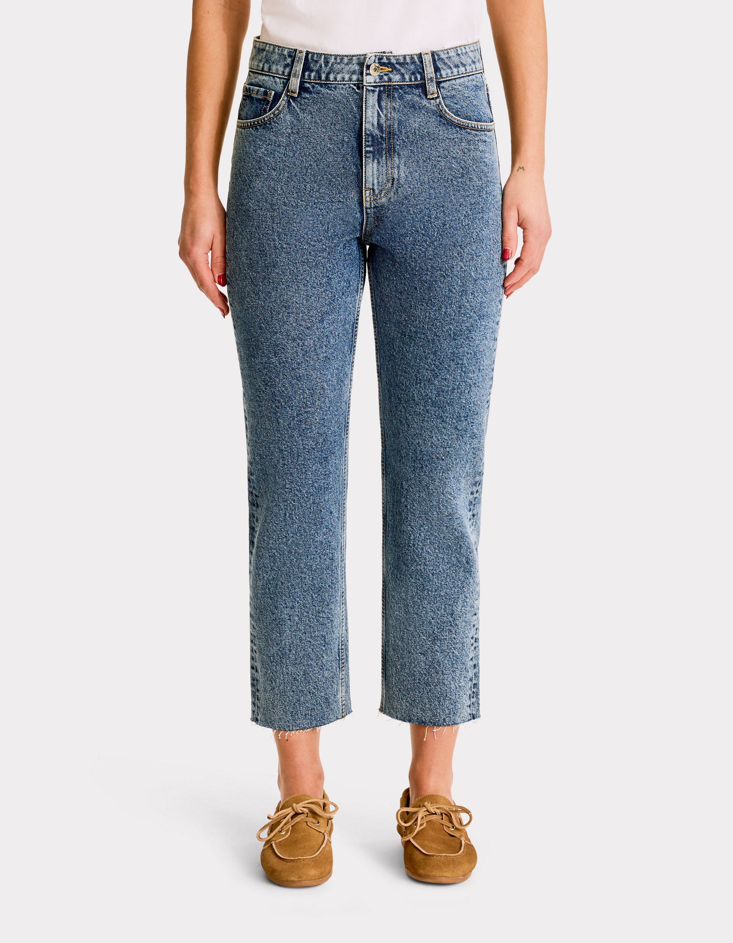 Jean droit 7/8è - bleu - celio - Modalova