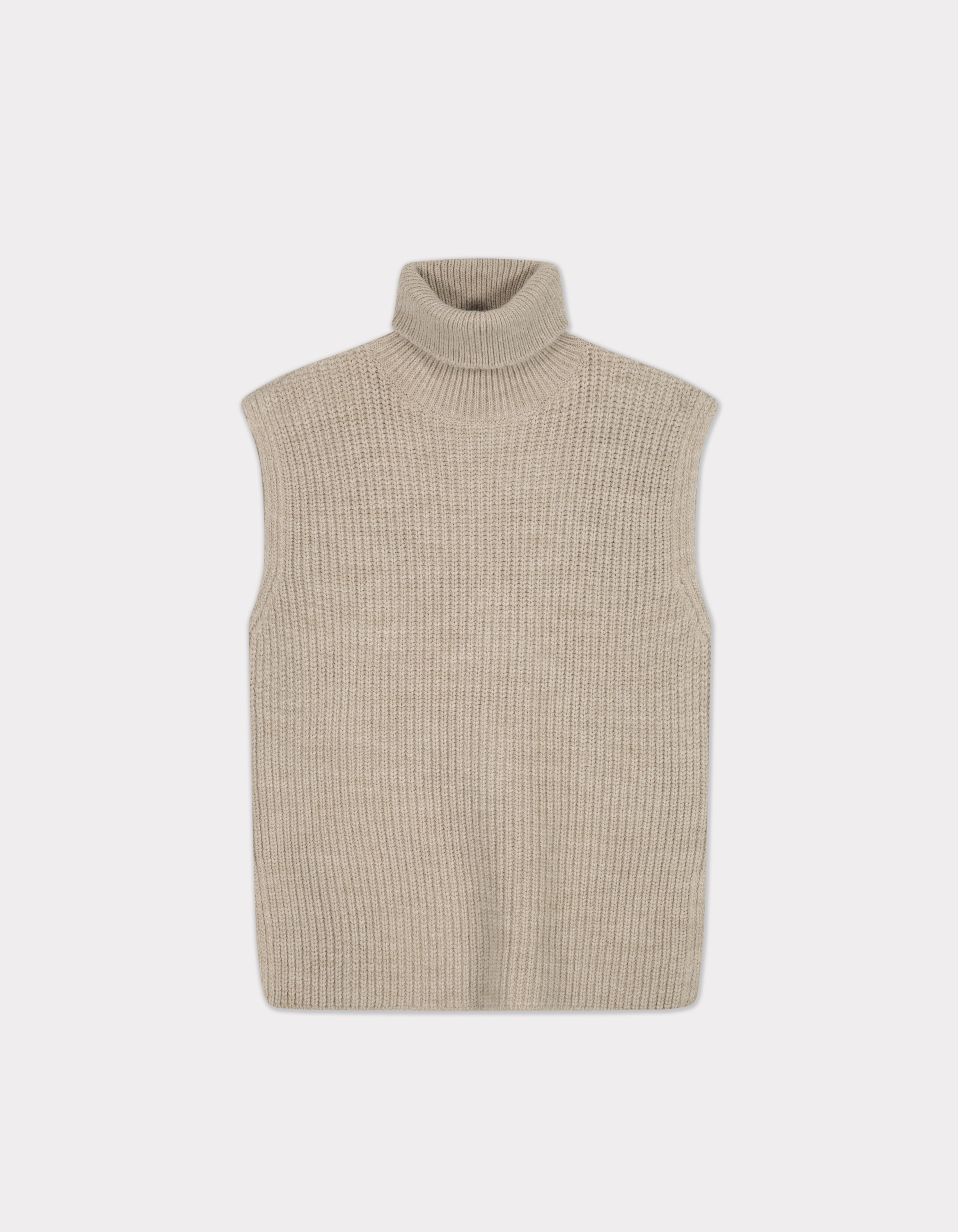 Pull sans manches col roulé - beige