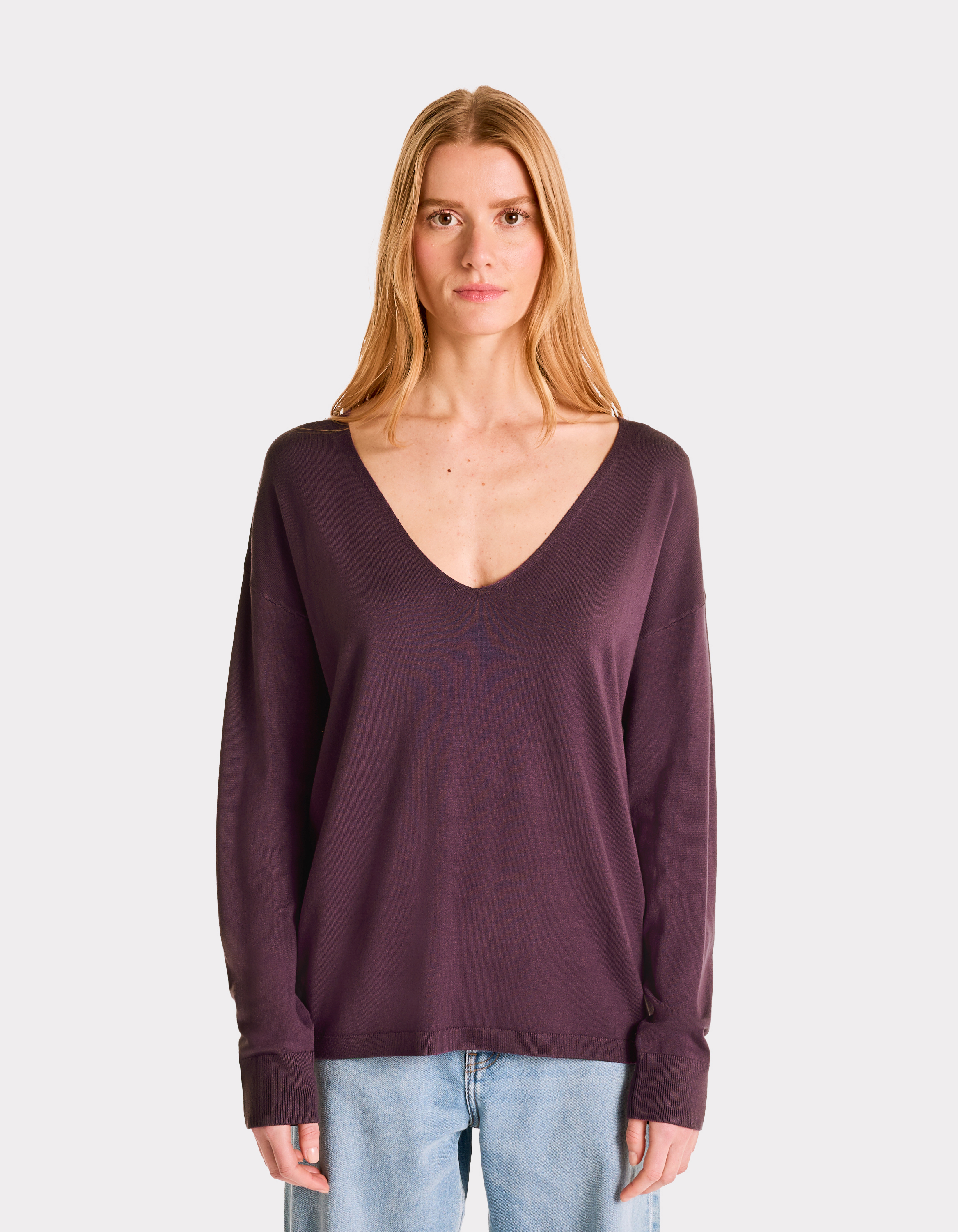 Pull fluide col V en viscose Ecovero - violet - celio - Modalova