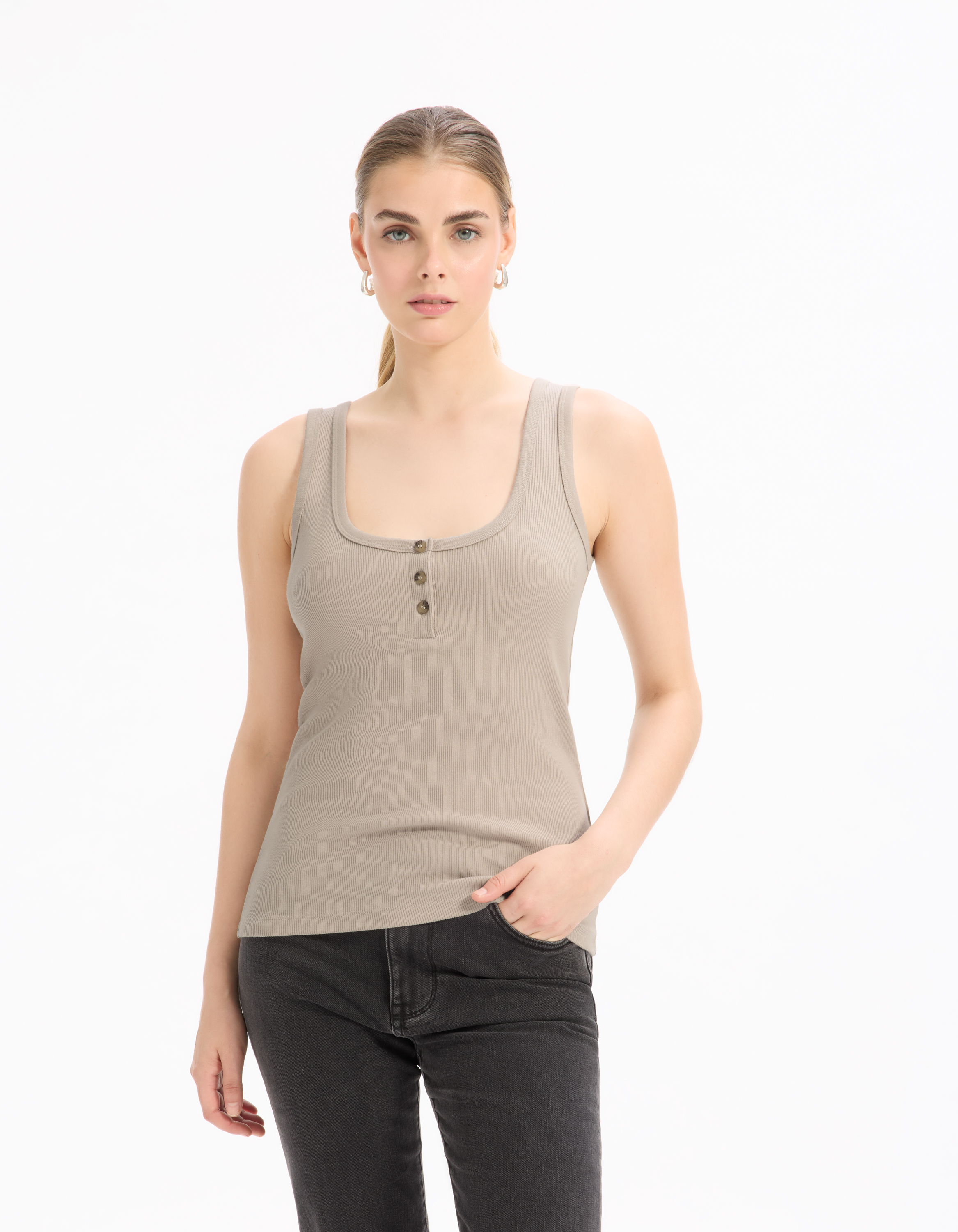 Débardeur côtelé court - beige - celio - Modalova