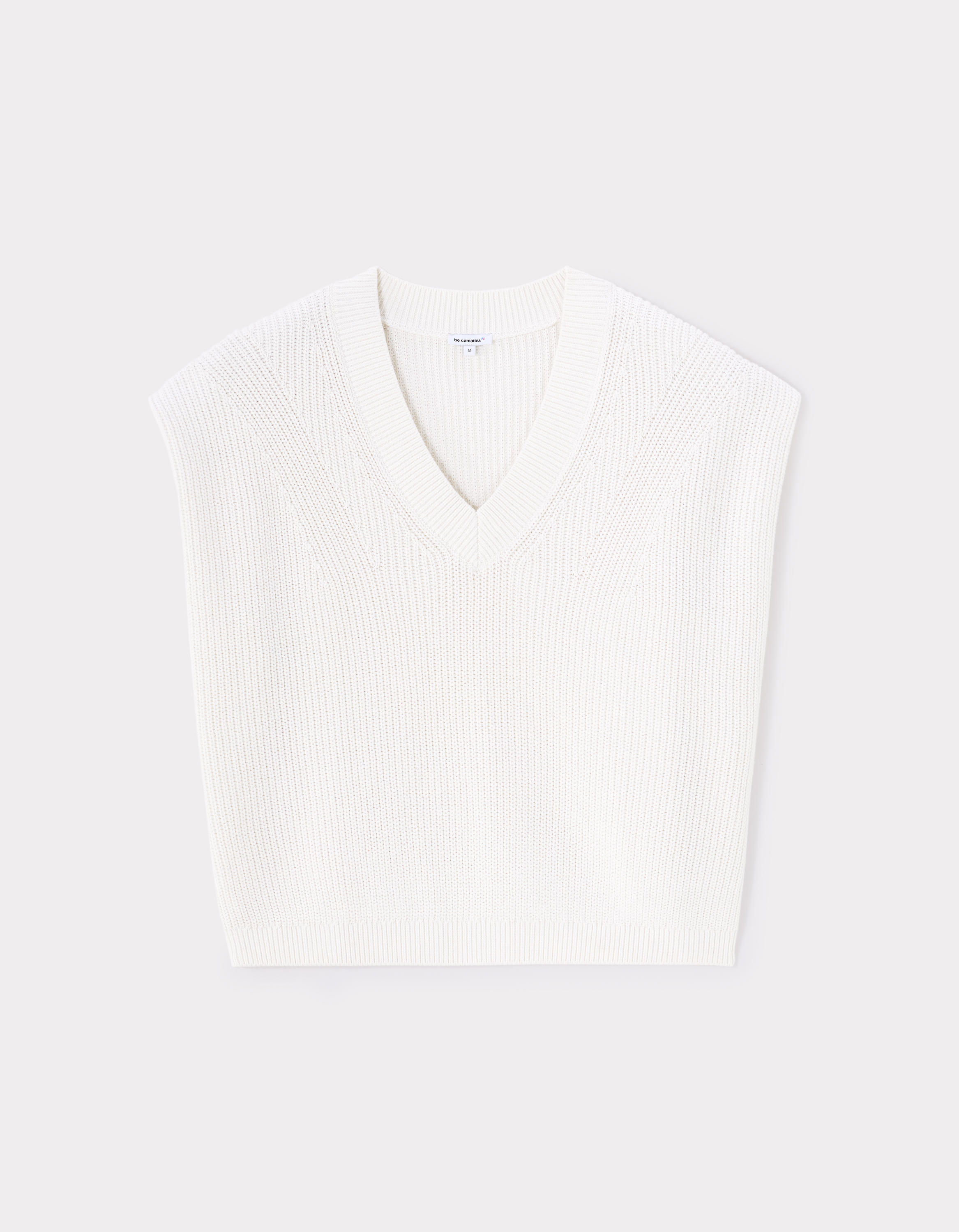 Pull col V sans manches - écru