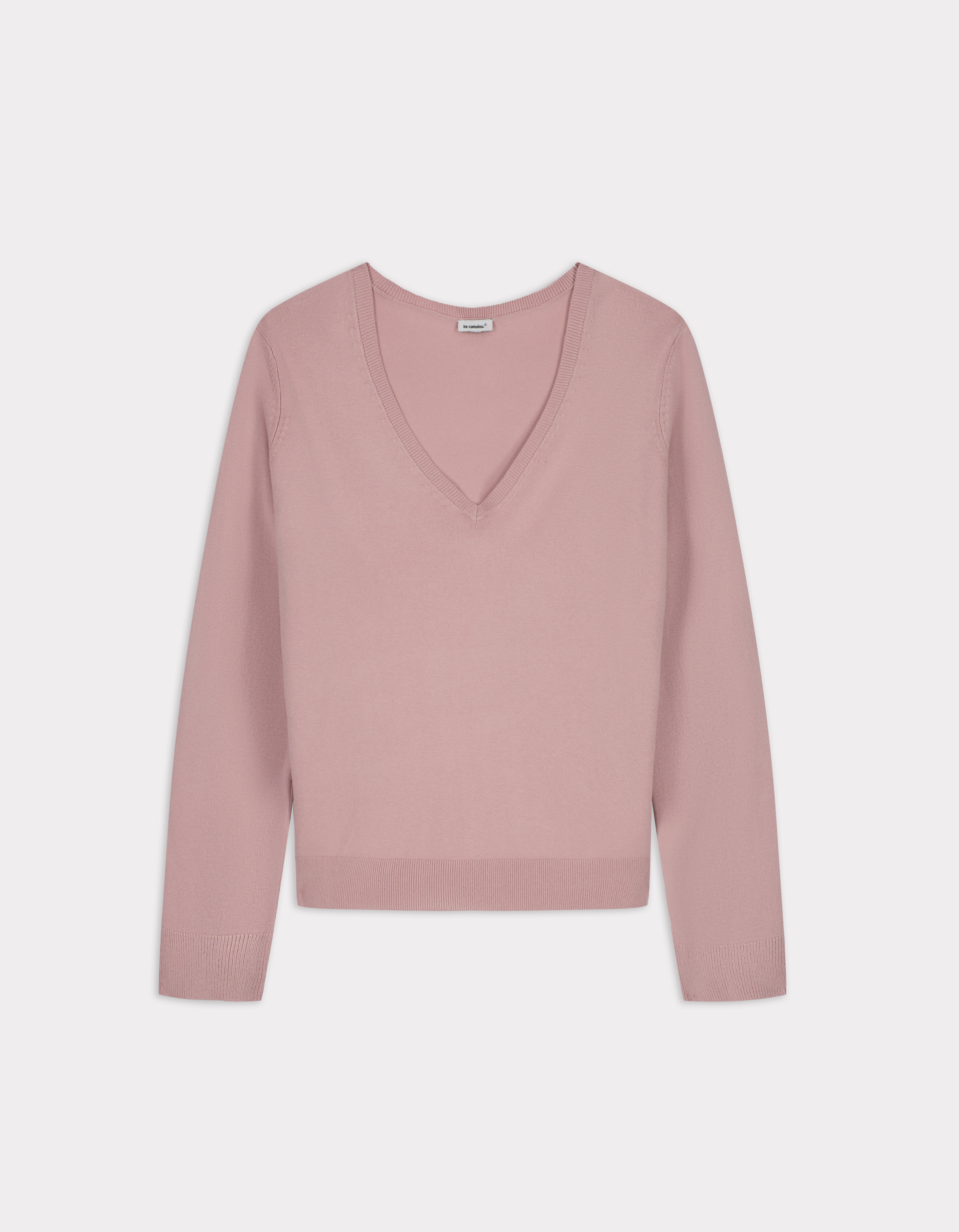 Pull en maille fine col V - rose